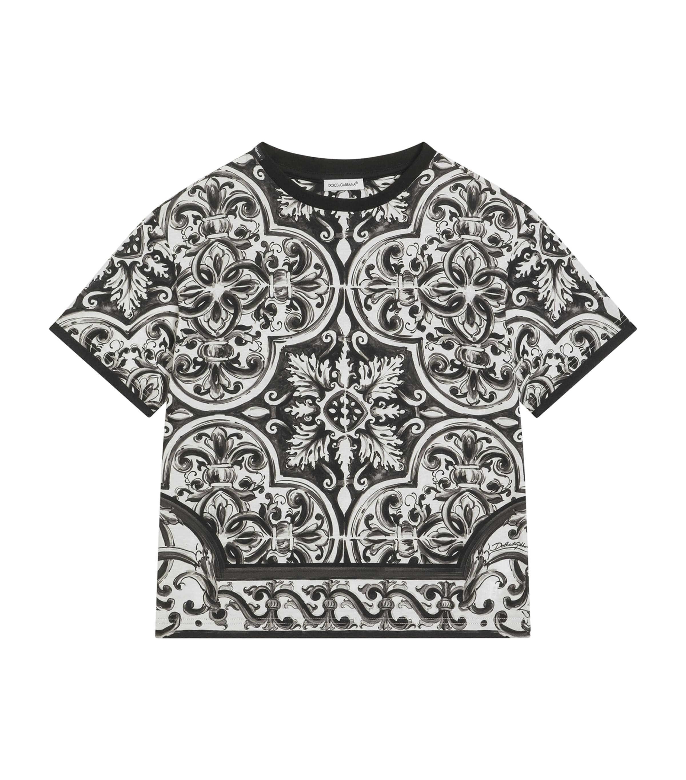 Dolce & Gabbana Black T-shirt For Boy With Majolica Print In Black