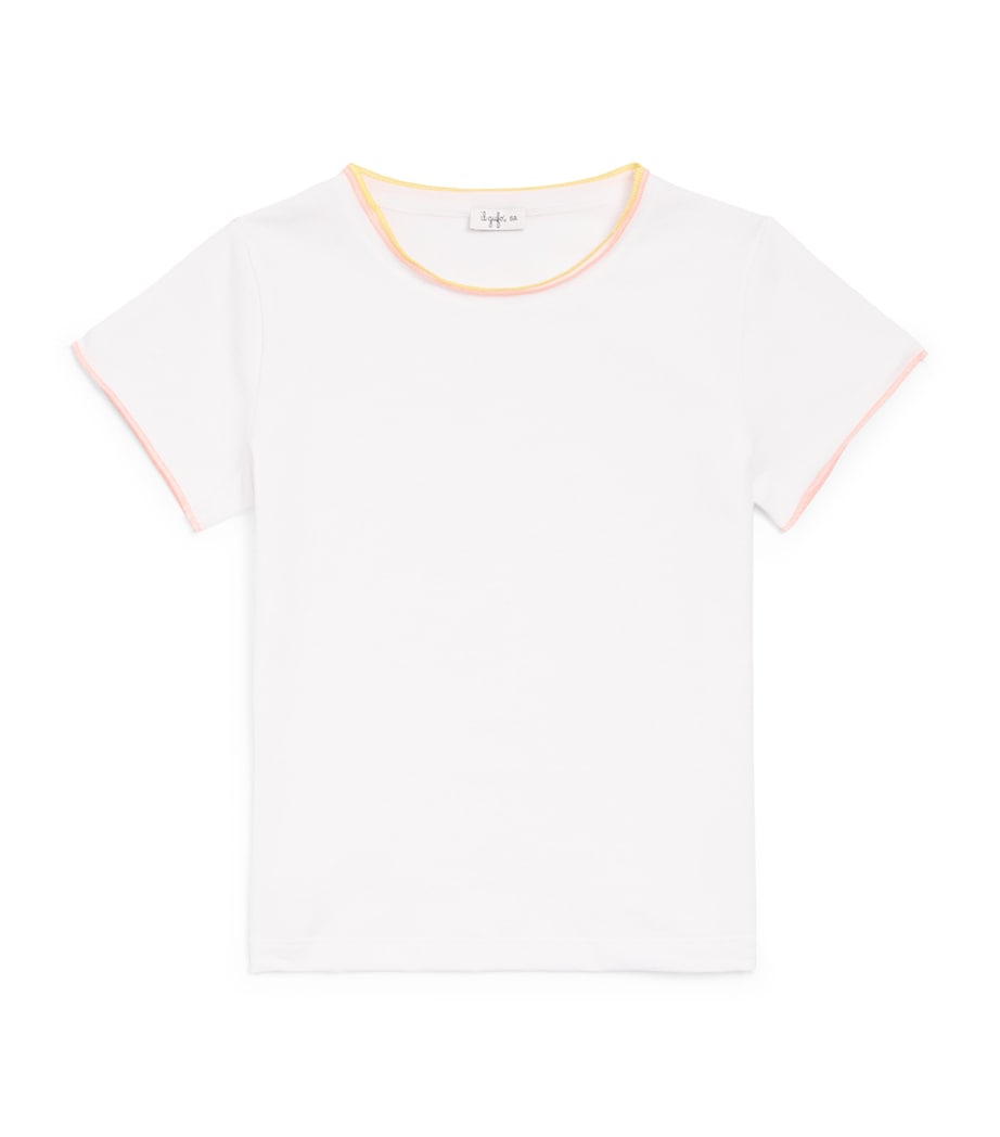 Il Gufo Stretch-Cotton Contrast Hem T-Shirt (3-12 Years) White/apricot Image 1