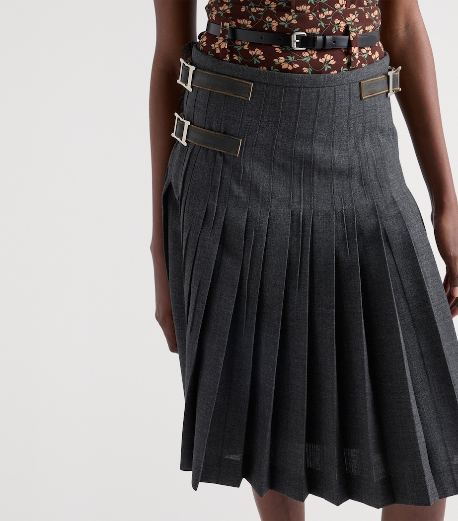 Wool Hopsack Pleated Midi Skirt F0480 Image 3