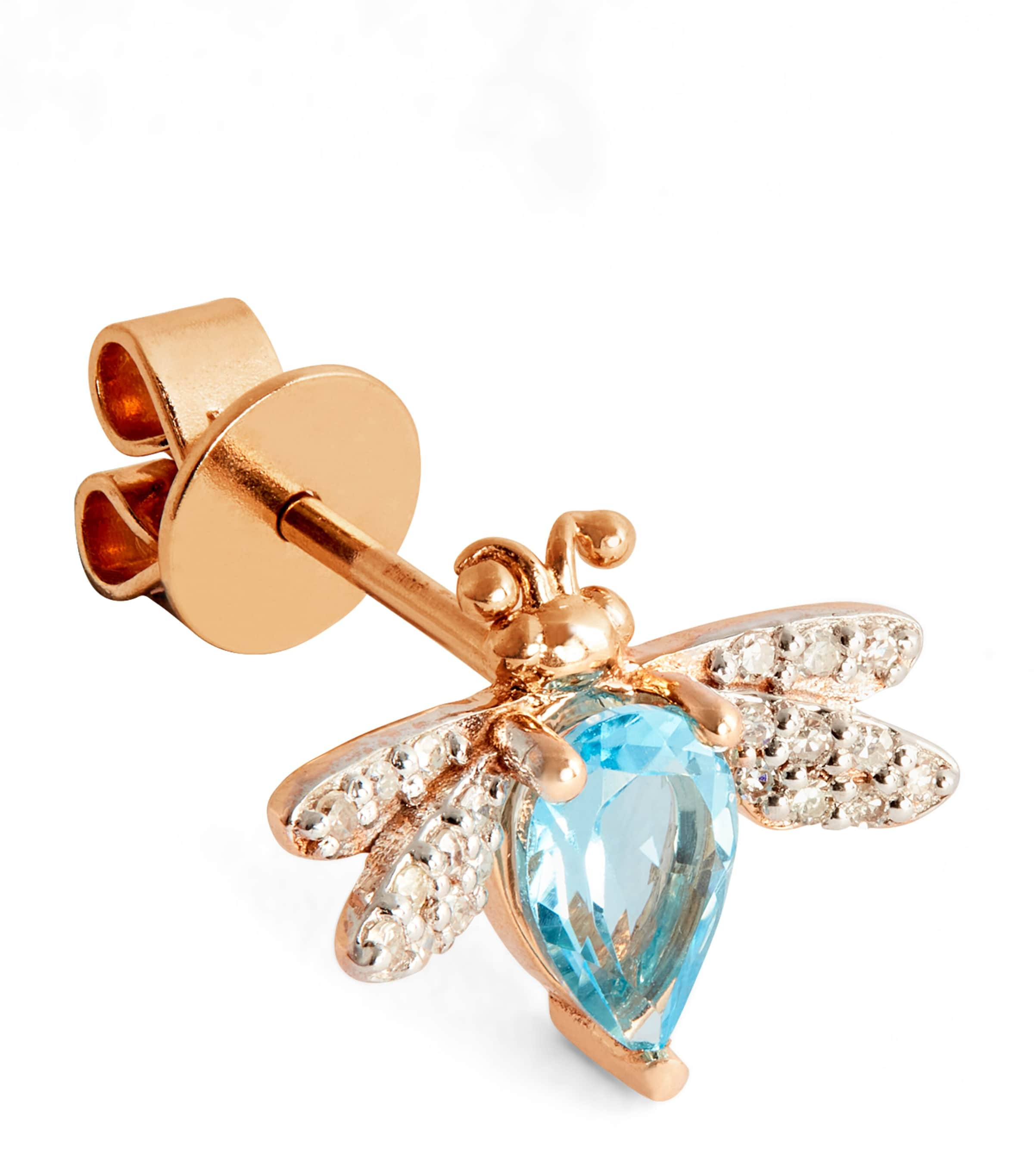 Bee Goddess Rose Gold, Diamond And Topaz Honey Bee Single Earring