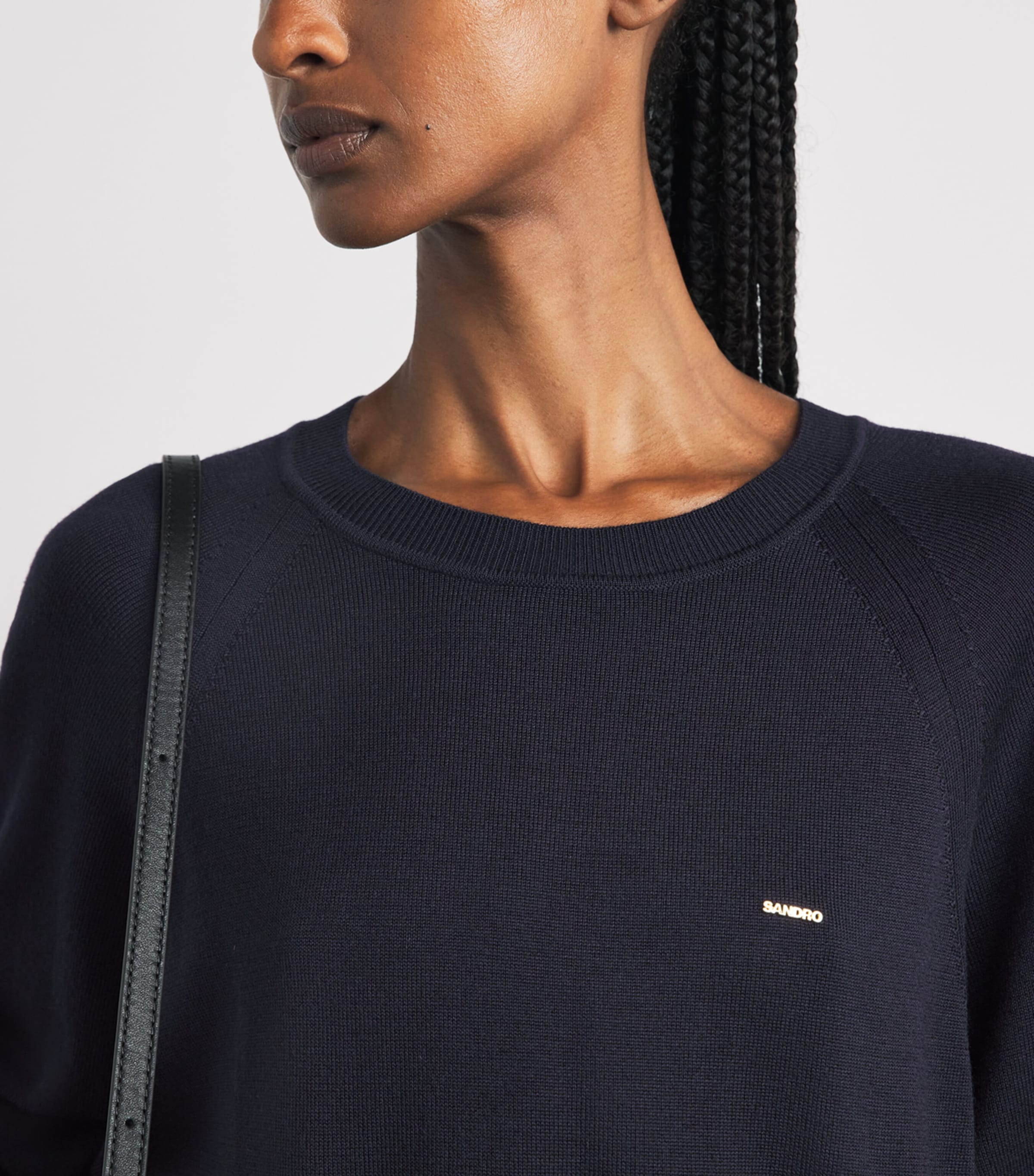 Sandro Paris Womens Wool-Blend Logo Sweater Navy Blue Image 3