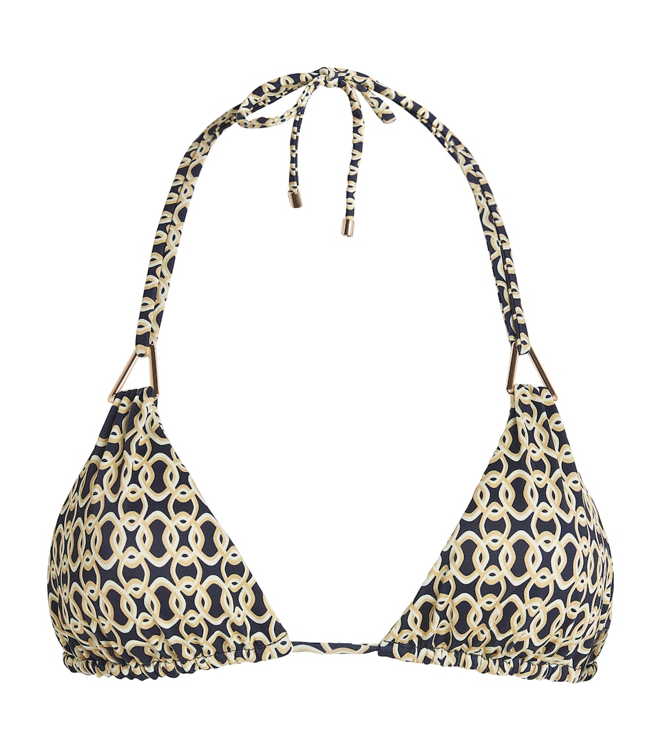 AWAY THAT DAY Geometric Print Gili Bikini Top Navy/gold Link Prnt