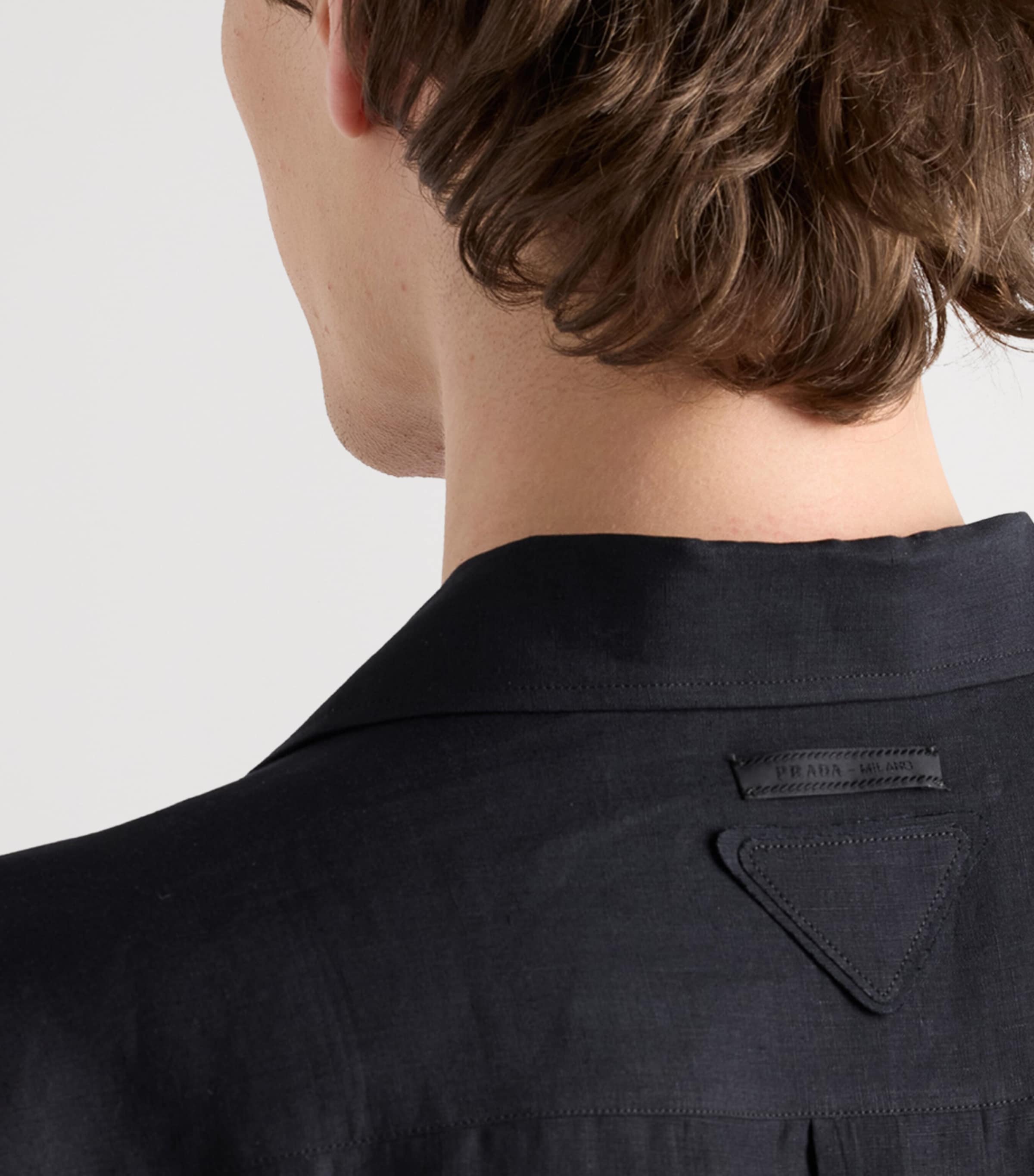 Prada Mens Linen Short-Sleeve Shirt Black Image 6