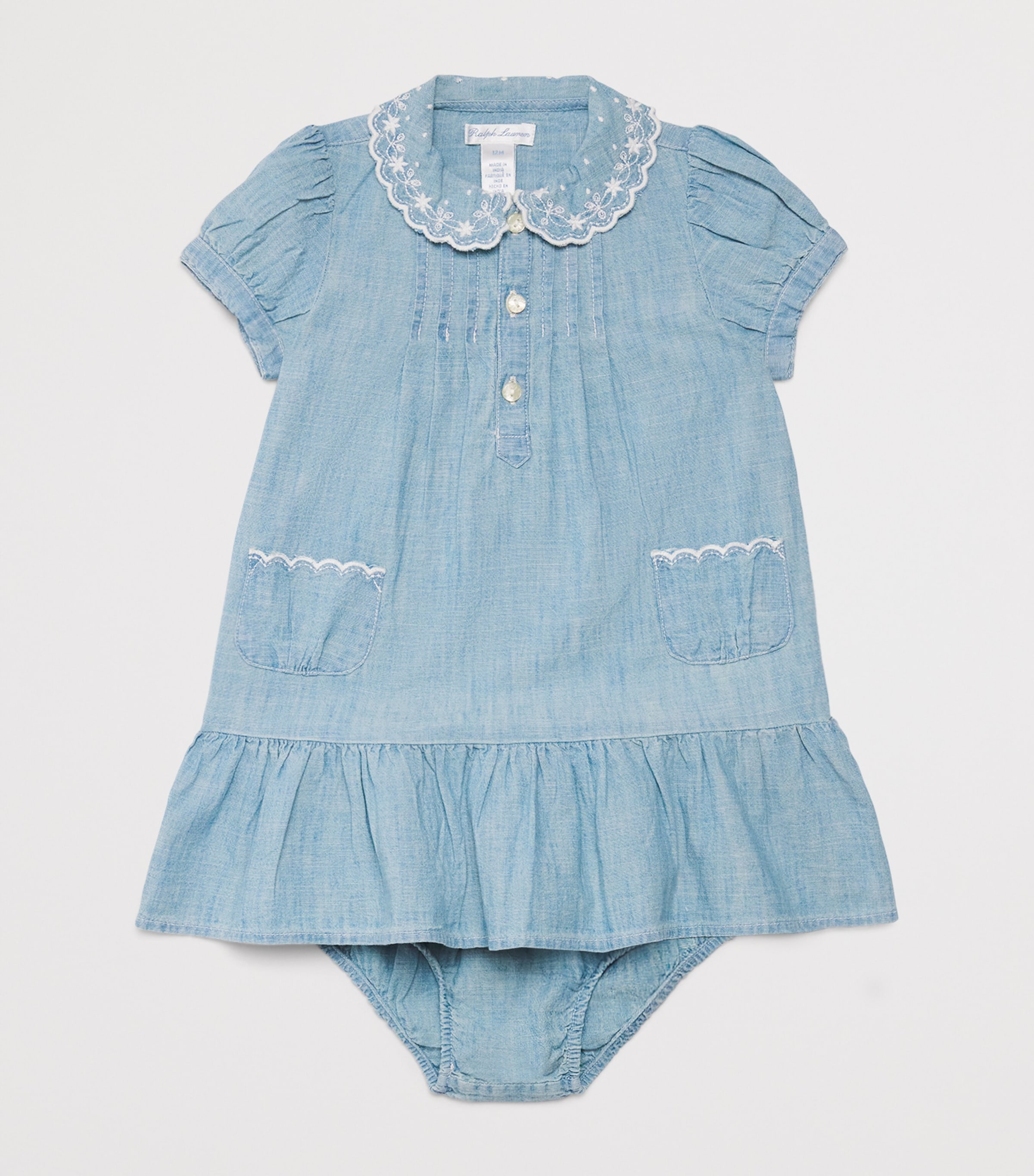 Ralph Lauren Kids Cotton Chambray Dress and Bloomers Set (3-24 Months) New Medium Wash Image 3