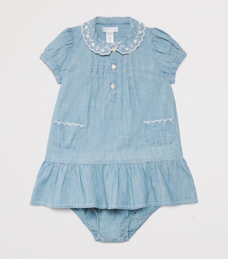 Ralph Lauren Kids Cotton Chambray Dress and Bloomers Set (3-24 Months) New Medium Wash Image 3