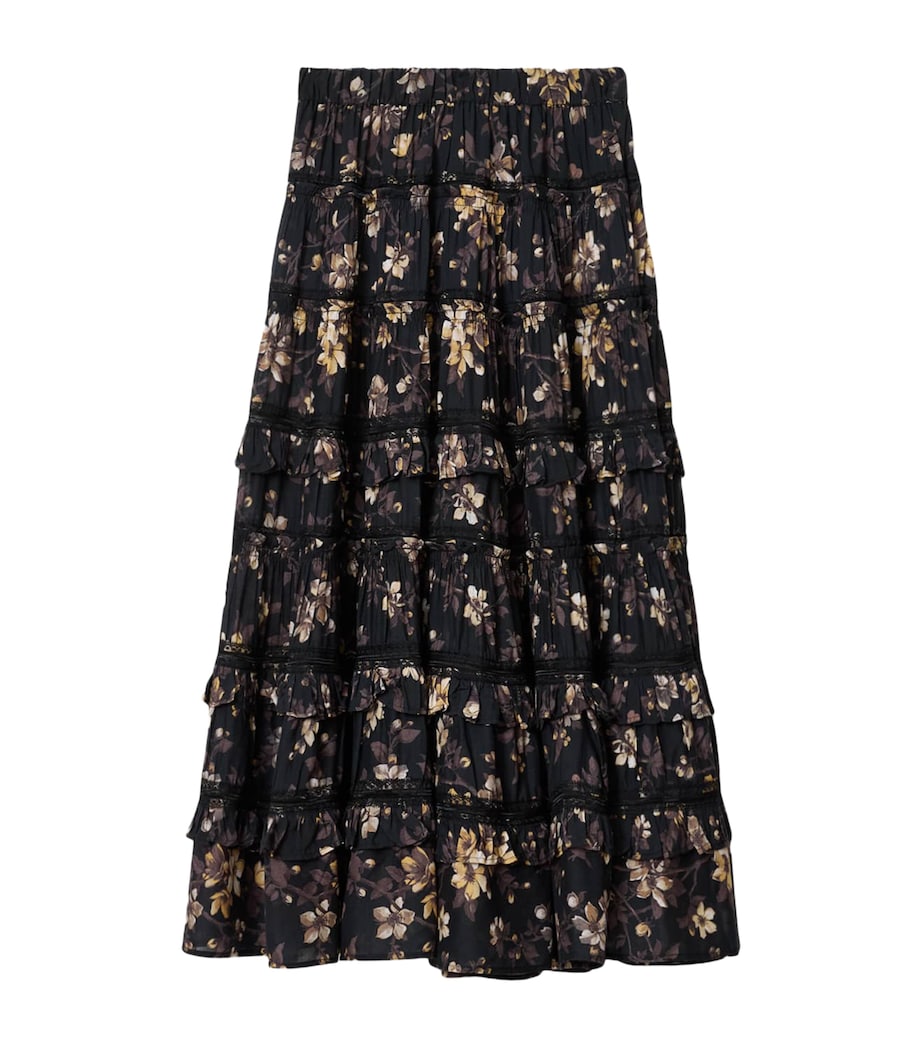 AllSaints Womens Floral Print Talia Midi Skirt Vine Black Image 1