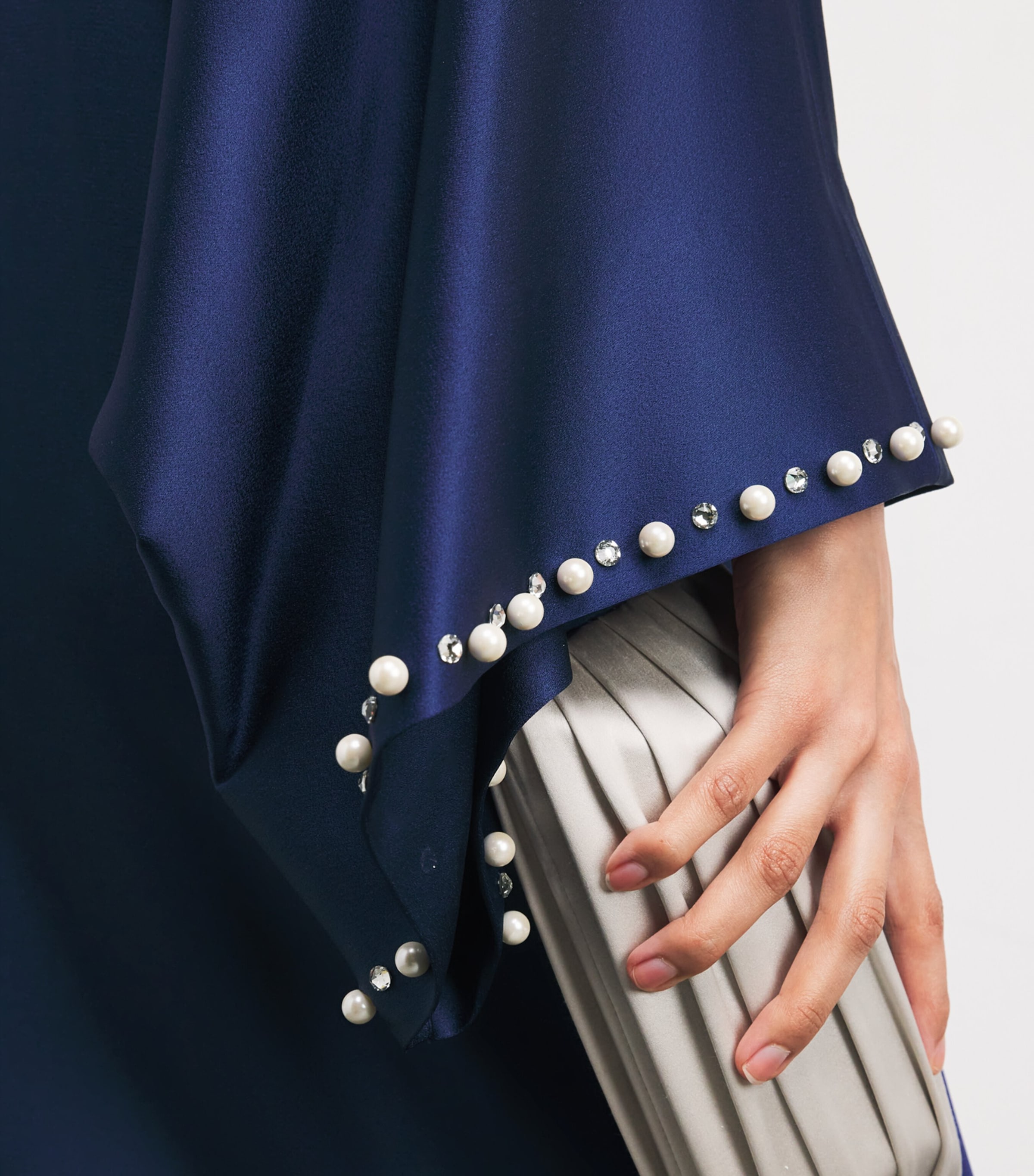 Satin Faux Pearl-Detail Maxi Dress 4000 NAVY Image 4