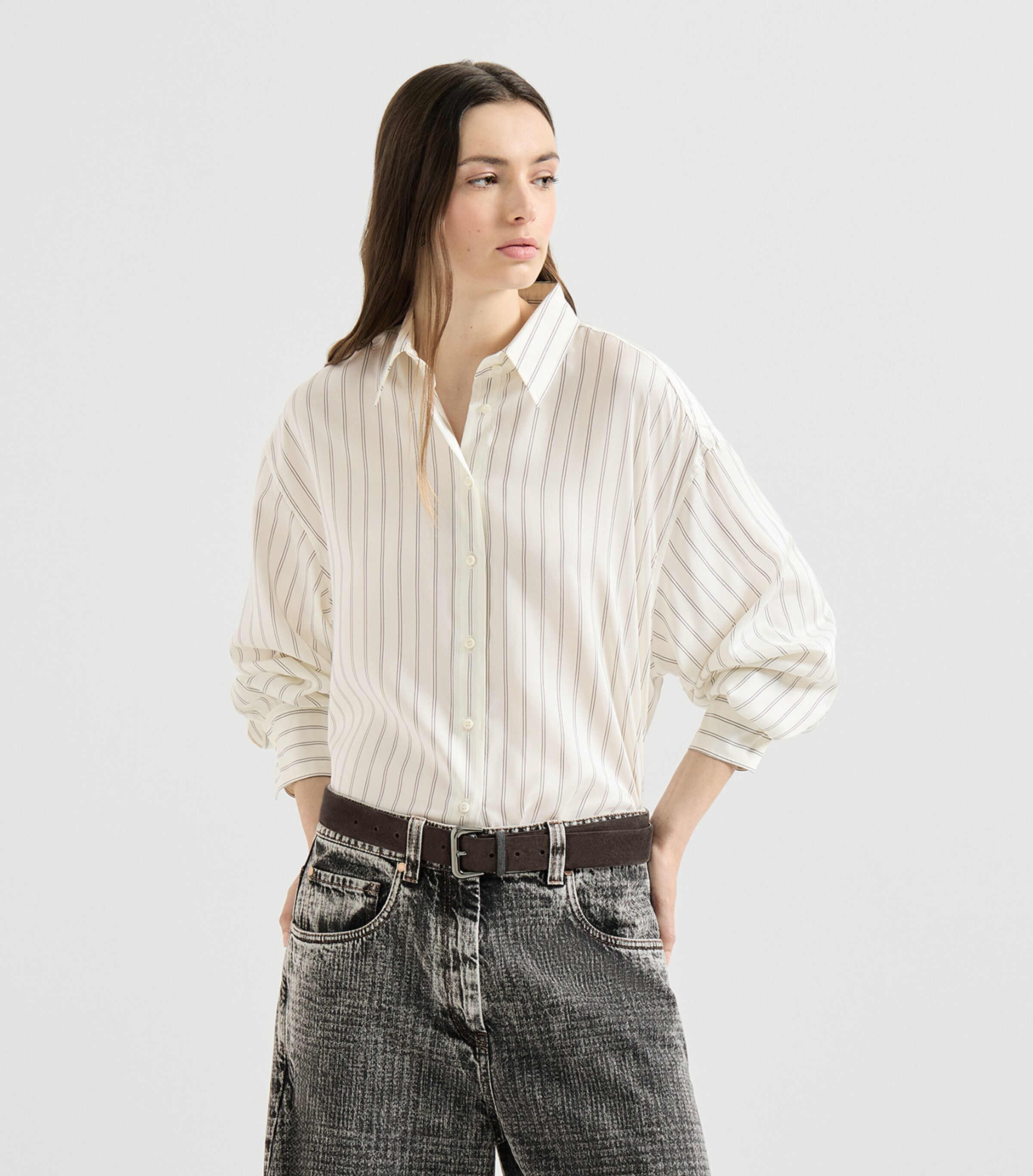 Brunello Cucinelli Womens Silk Stripe Poplin Shirt Image 2