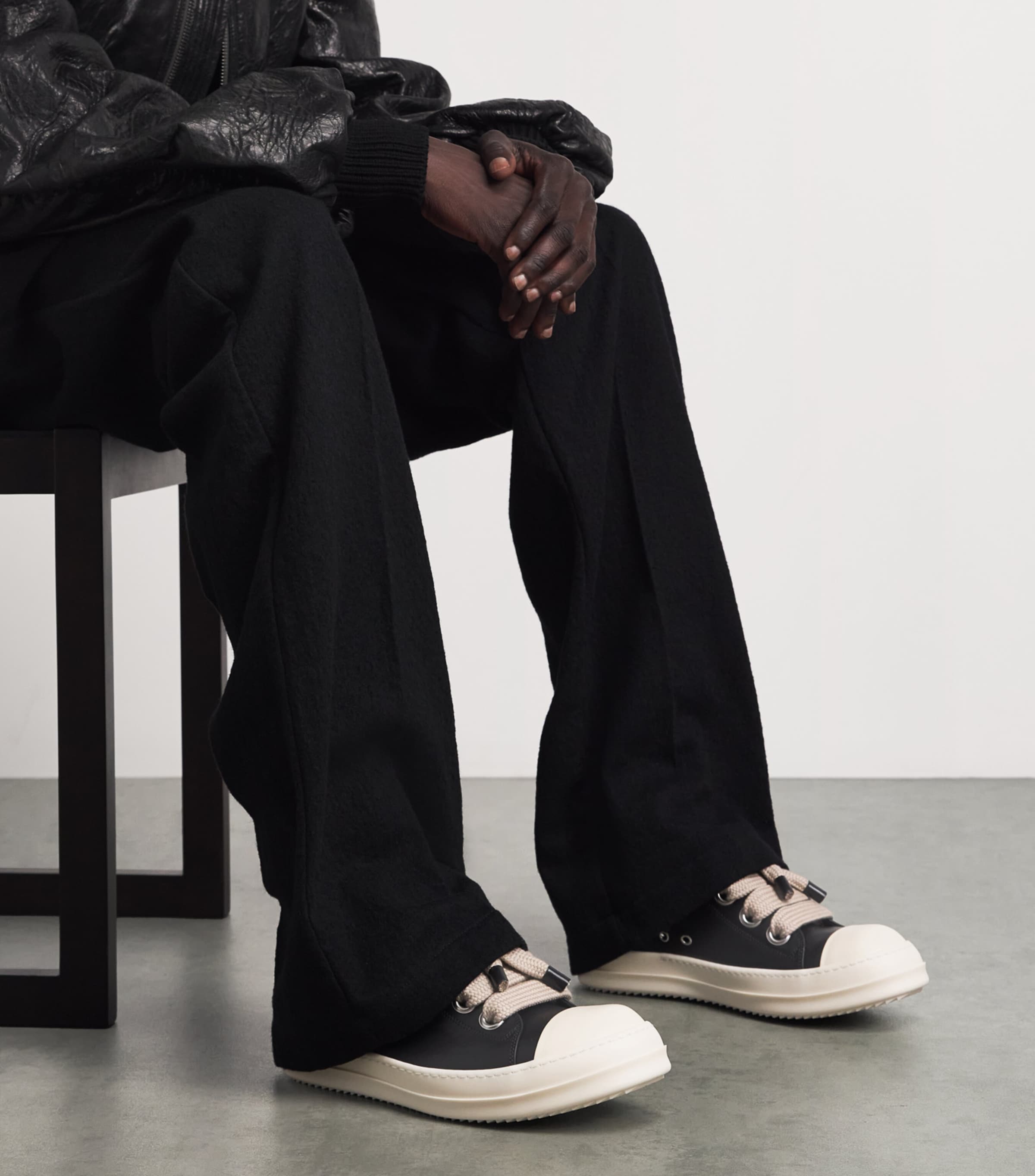 Rick Owens Leather Jumbolace Sneakers Black/milk Image 2