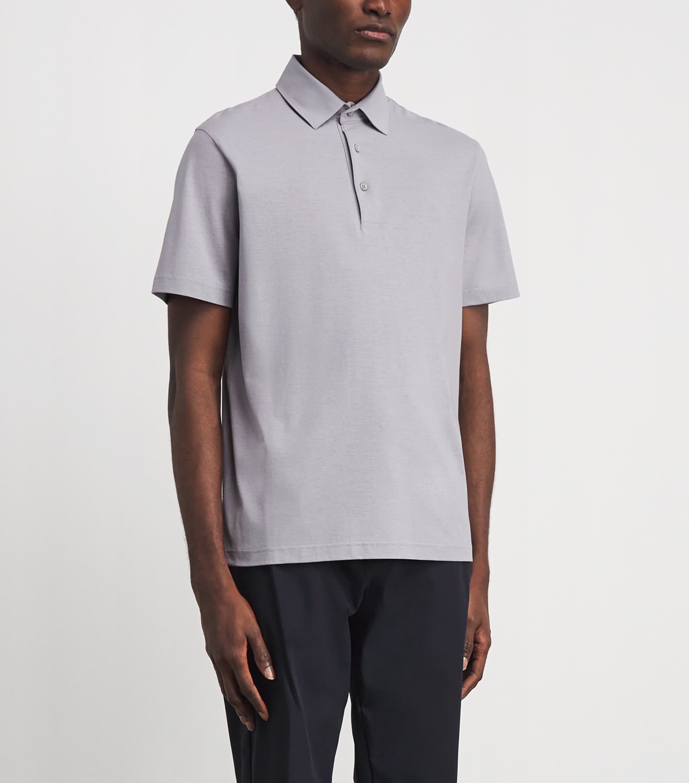 Herno Mens Cotton Jersey Crepe Polo Shirt Grigio Chiaro Image 4