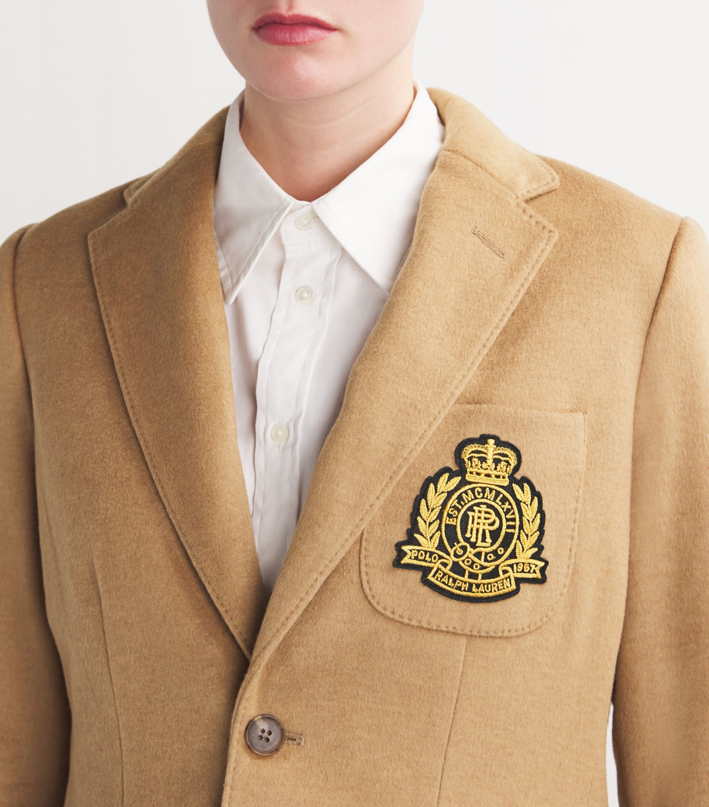 Polo Ralph Lauren Womens Crest-Detail Single-Breasted Blazer Polo Camel Image 6