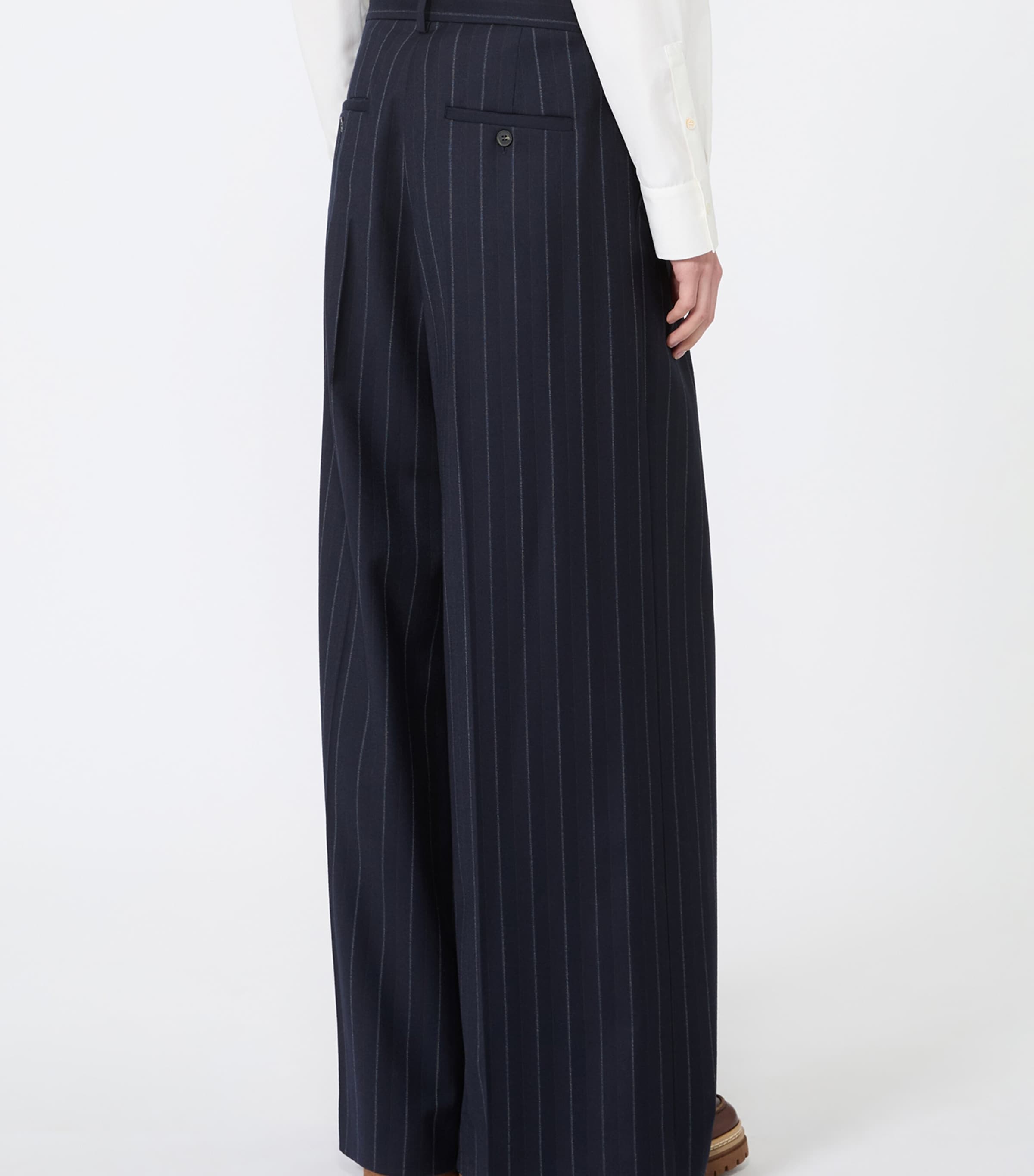 Weekend Max Mara Womens Stretch-Virgin Wool Pinstripe Wide-Leg Trousers Navy Image 4