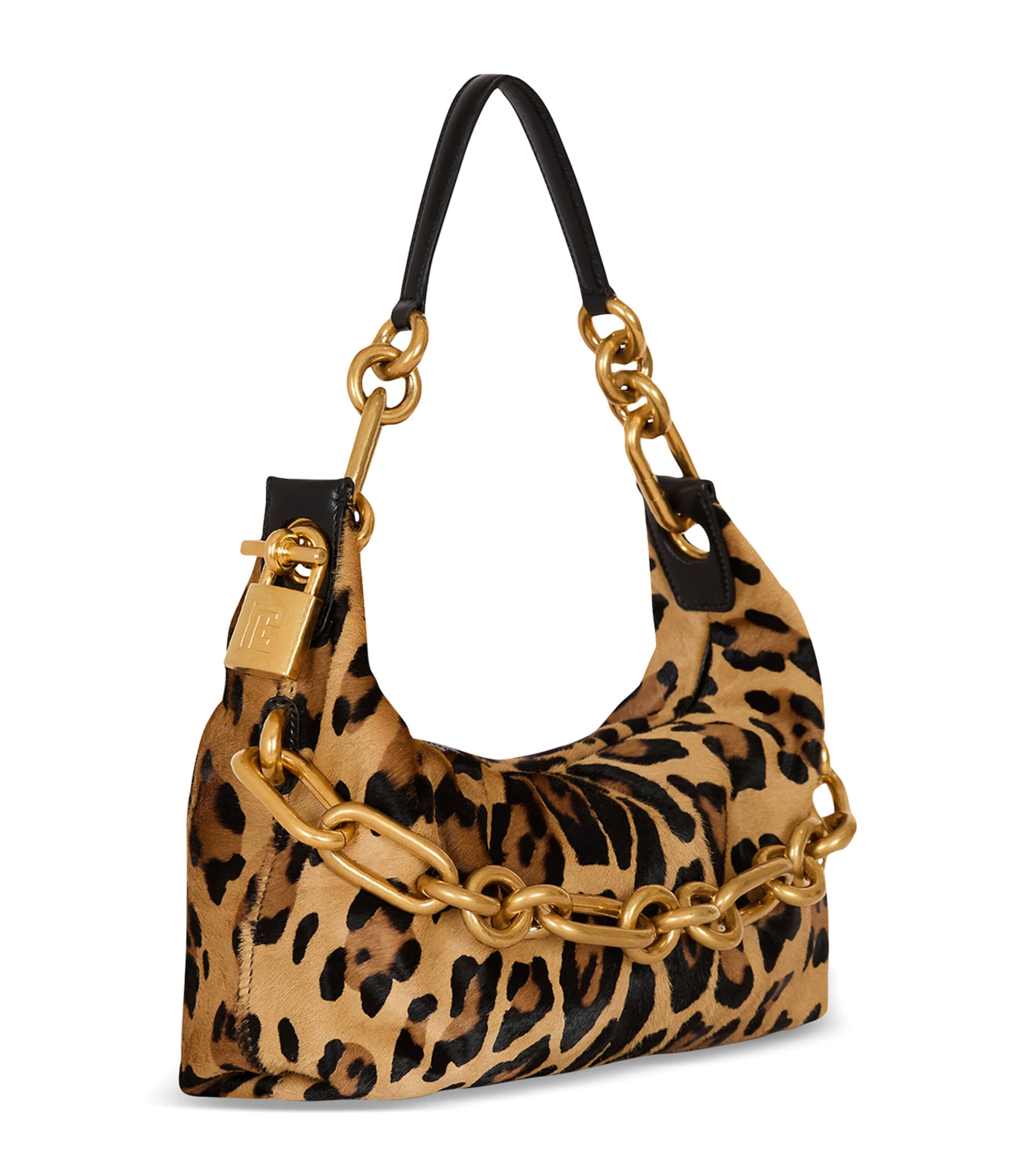 Balmain Medium Leopard Sync Shoulder Bag In Brown