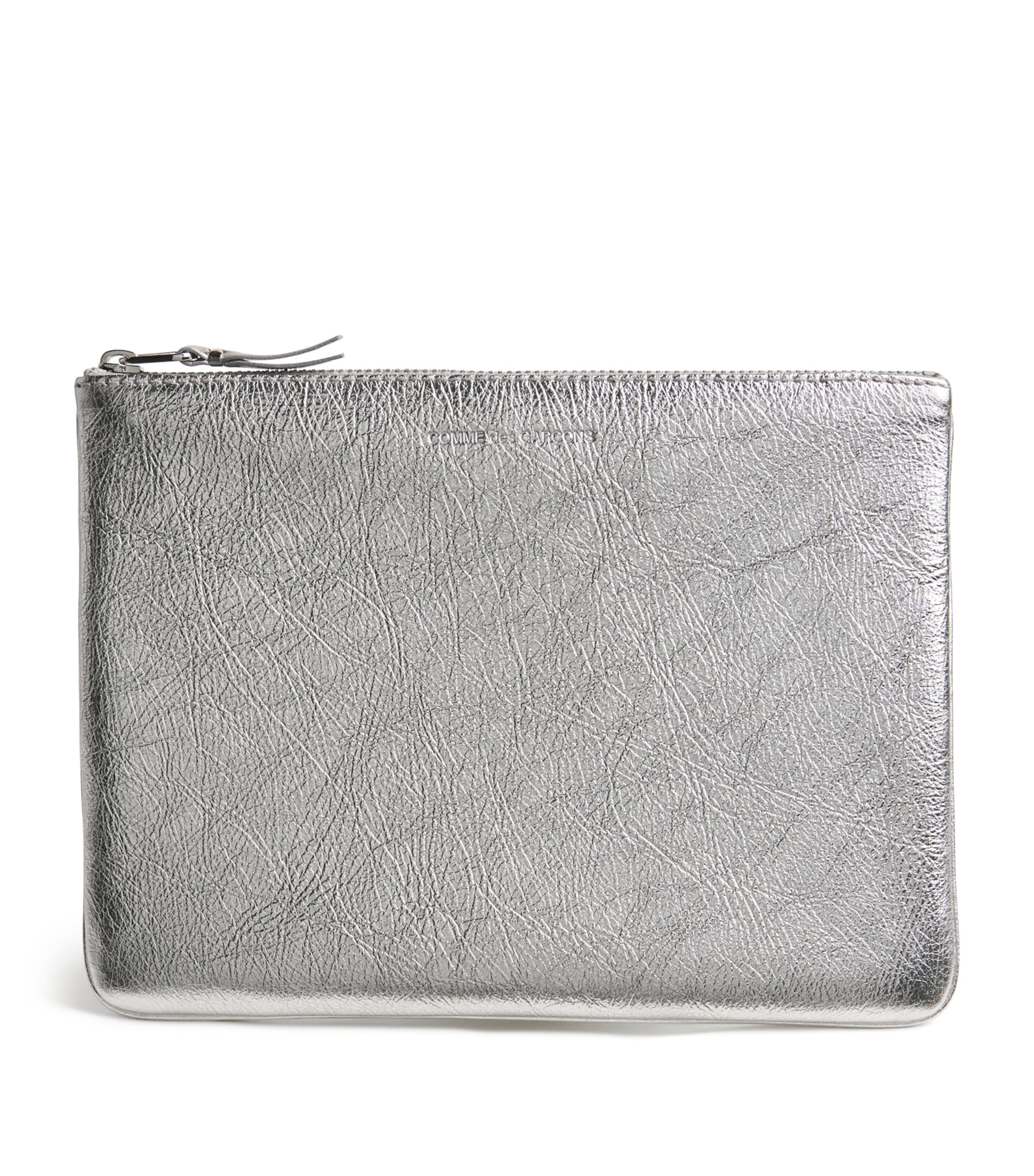 Comme Des Garçons Wallet Large Leather Pouch Silver Image 1