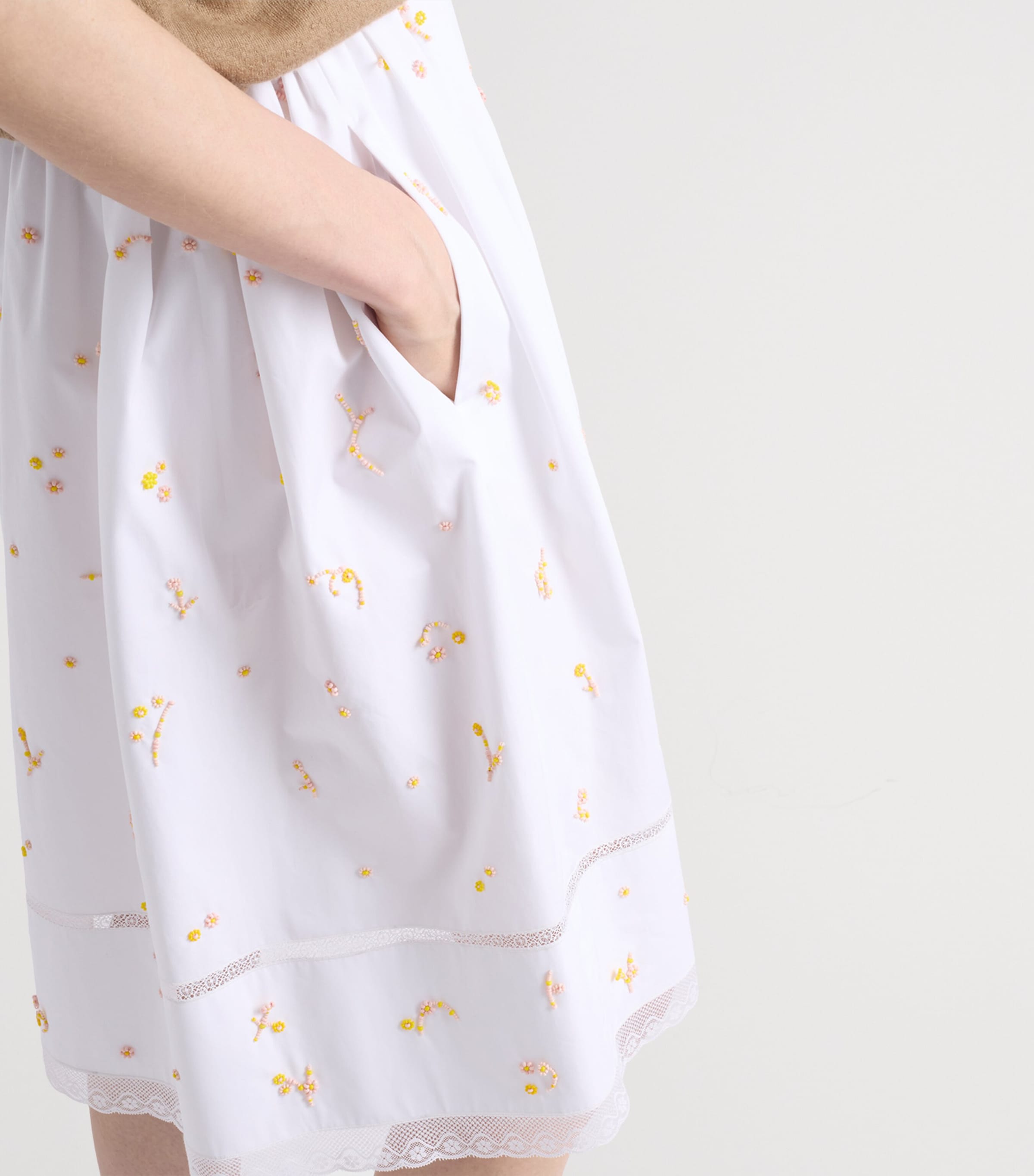 Prada Womens Cotton Poplin Embroidered Midi Skirt White Image 3