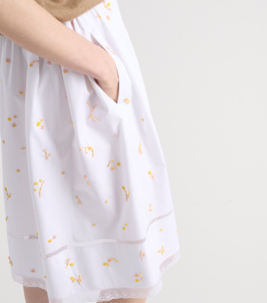 Prada Womens Cotton Poplin Embroidered Midi Skirt White Image 3