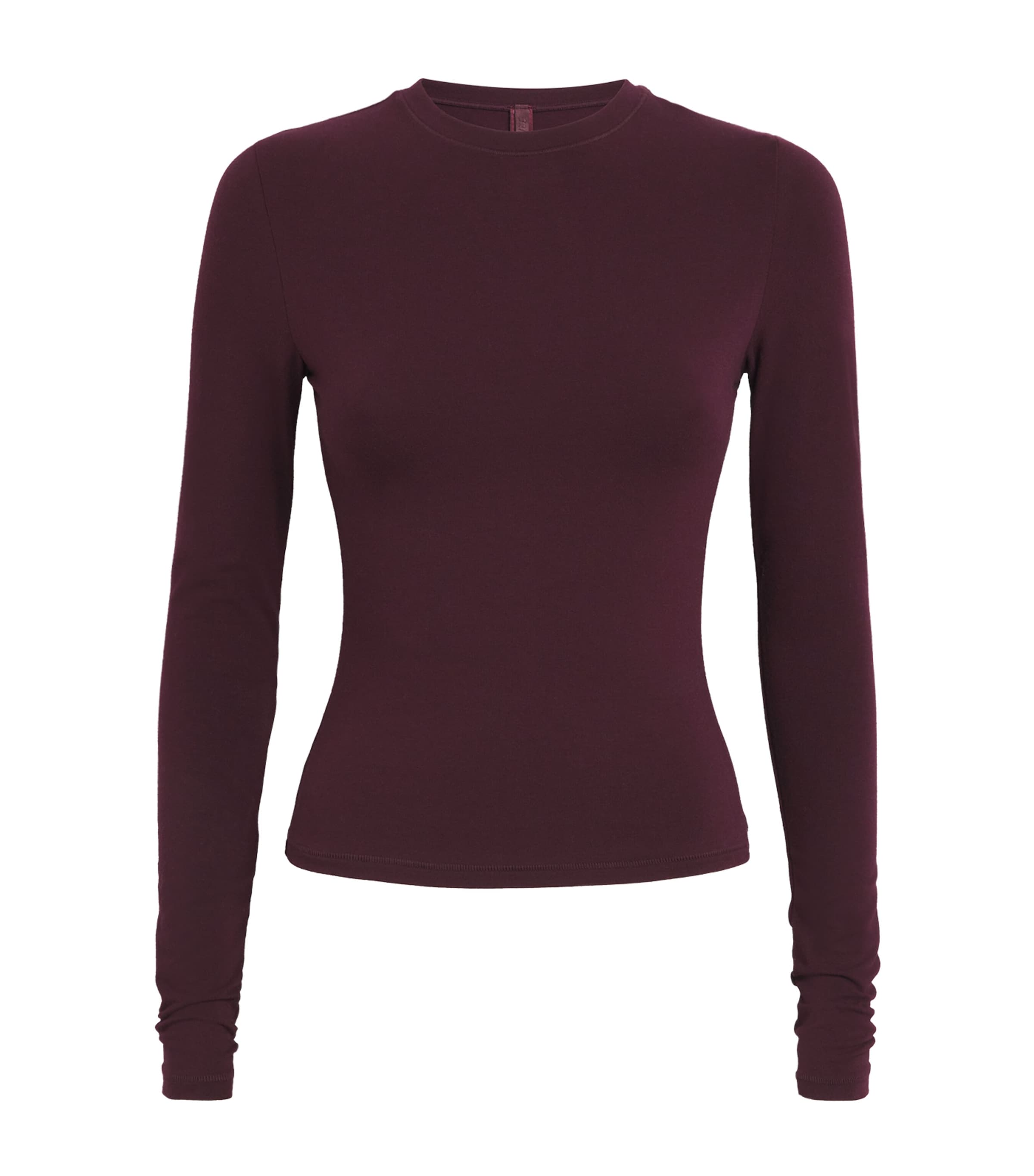 Skims Cotton Jersey Long-sleeve T-shirt In Burgundy