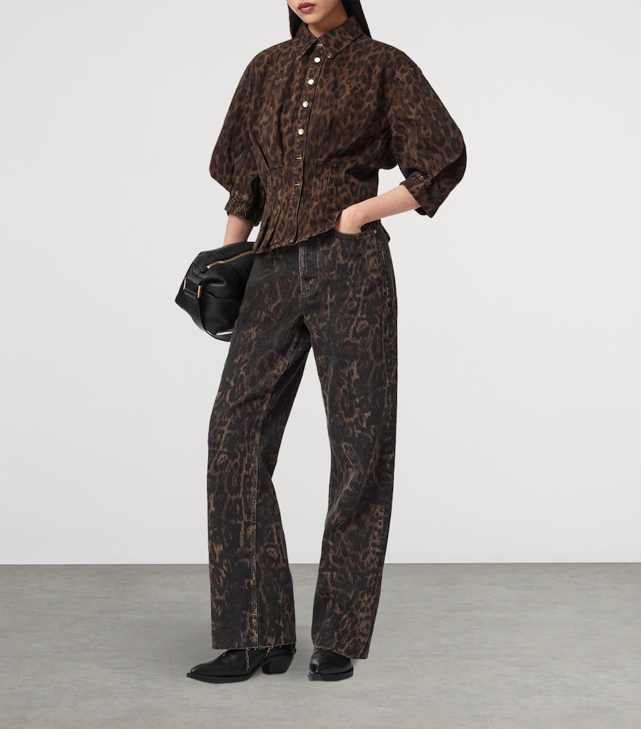 AllSaints Womens Denim Leopard Nancy Shirt Leppo Brown Image 5