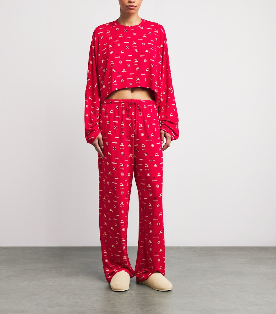 Modal-Blend Cropped Henley Pyjama Set CRNBRRY VNTG DR PRNT Image 2