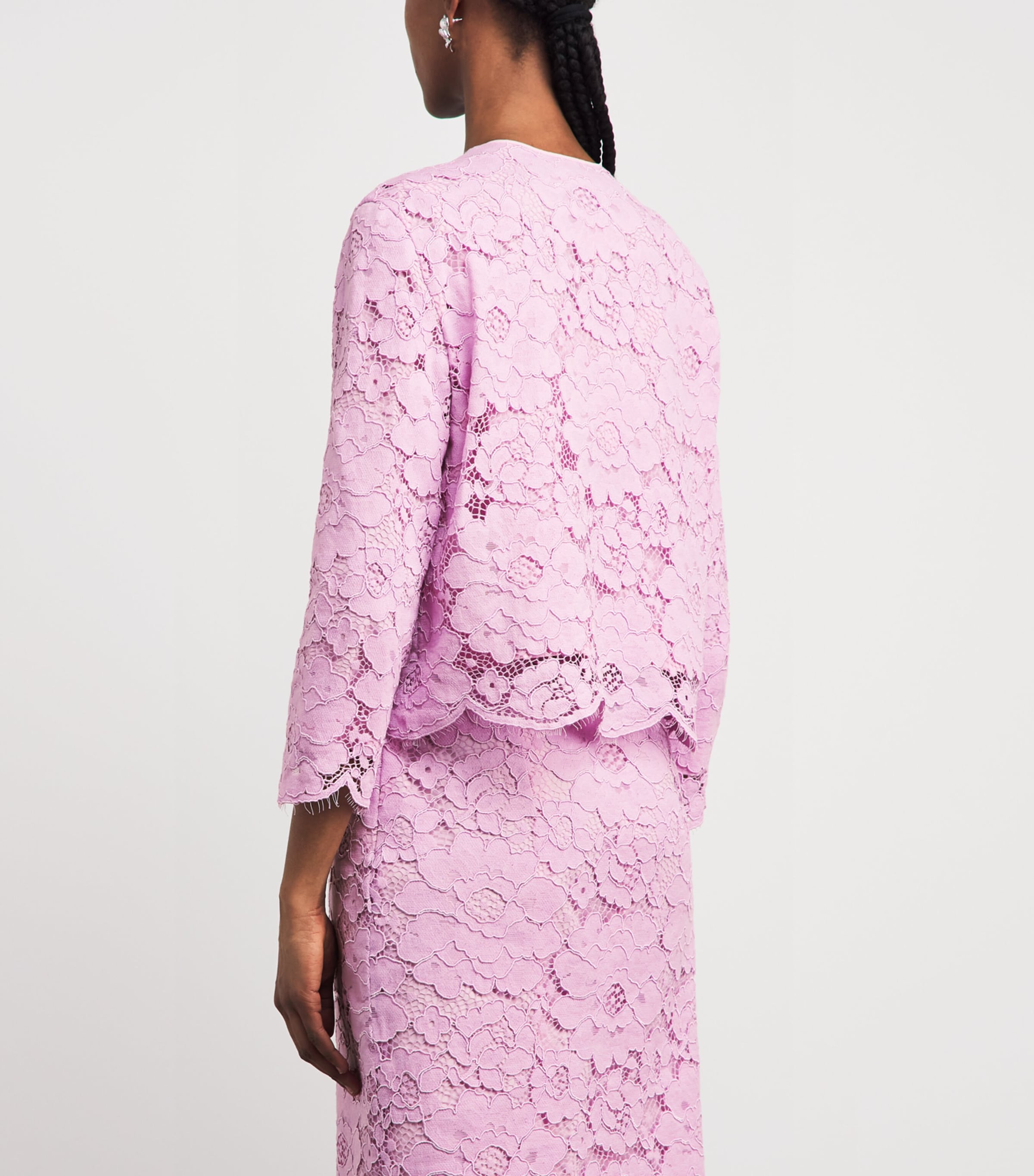 Patou Womens Cotton-Blend Lace Collarless Jacket Pink Parfait Image 5