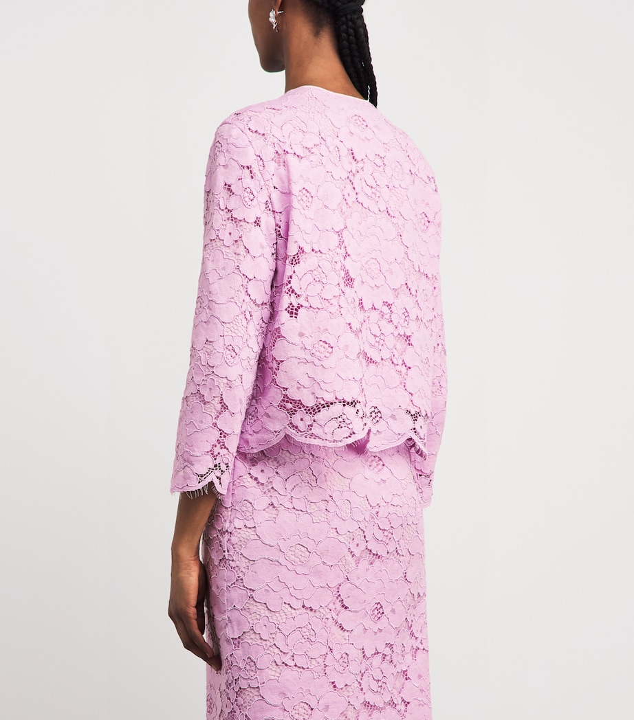Patou Womens Cotton-Blend Lace Collarless Jacket Pink Parfait Image 5