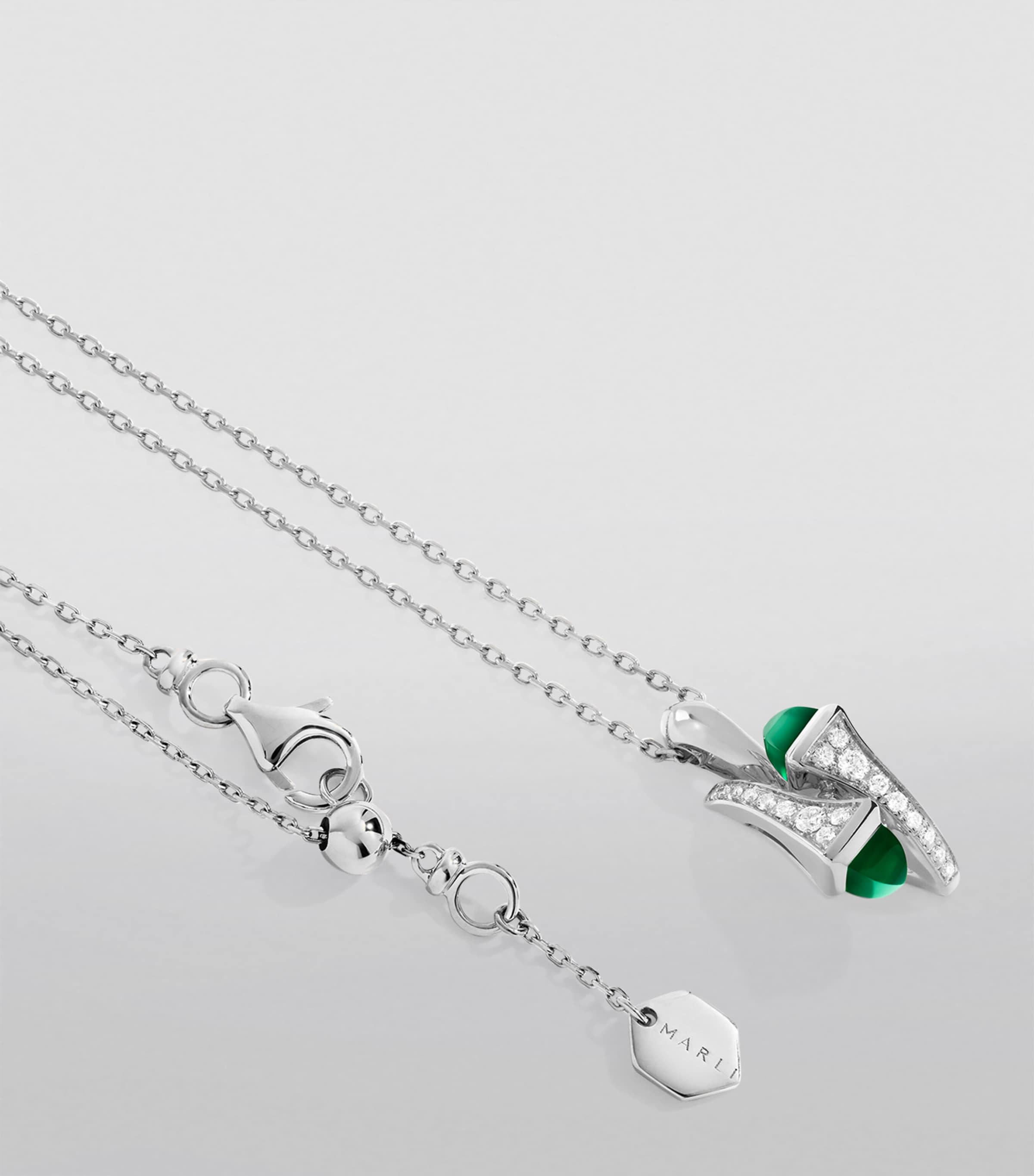 White Gold, Diamond and Green Agate Cleo Pendant Necklace WHITE GOLD Image 2