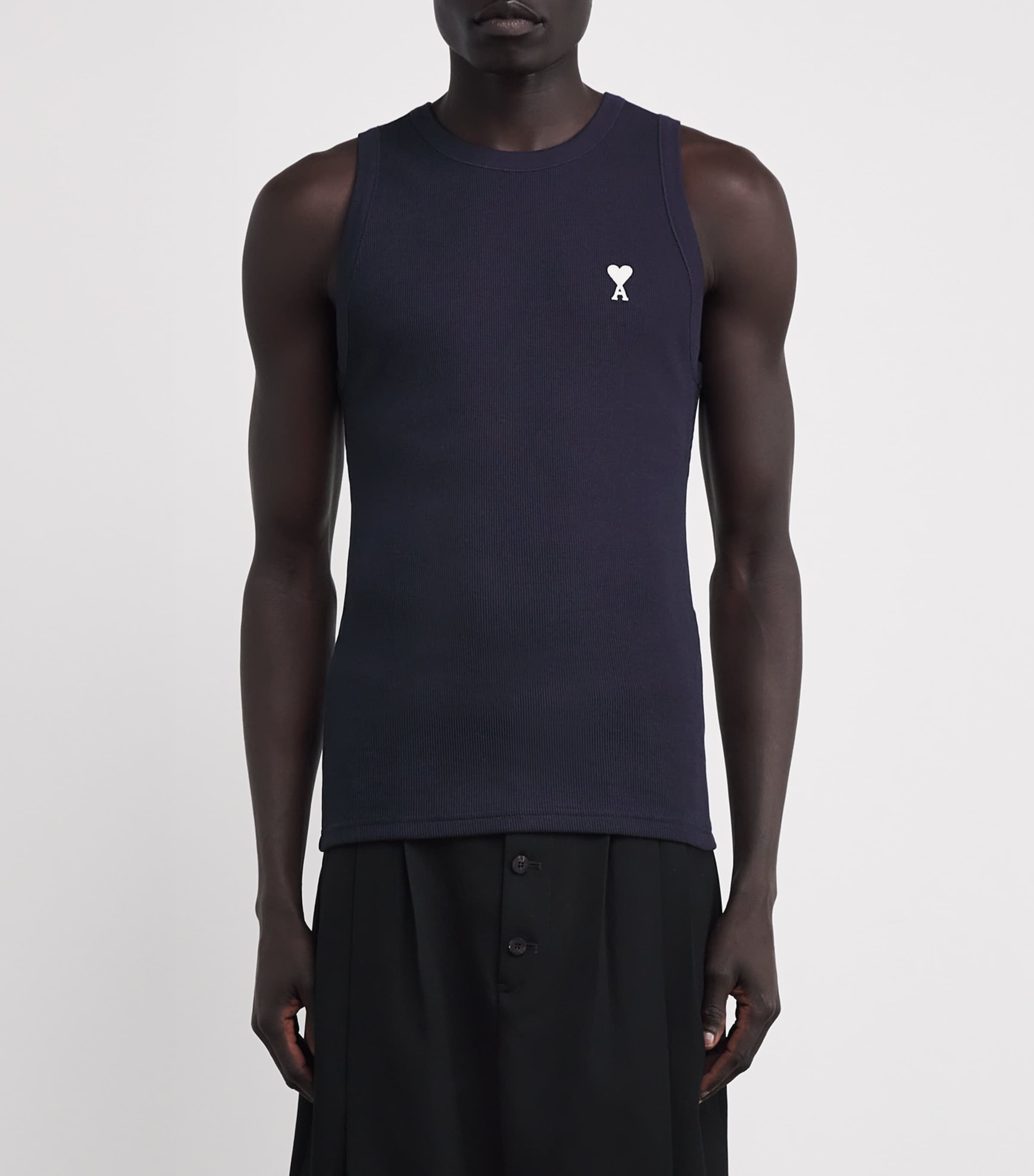 ami Parisネイビー タンクトップ AMI Paris Navy Cotton Ami de Coeur Tank Top | Harrods US