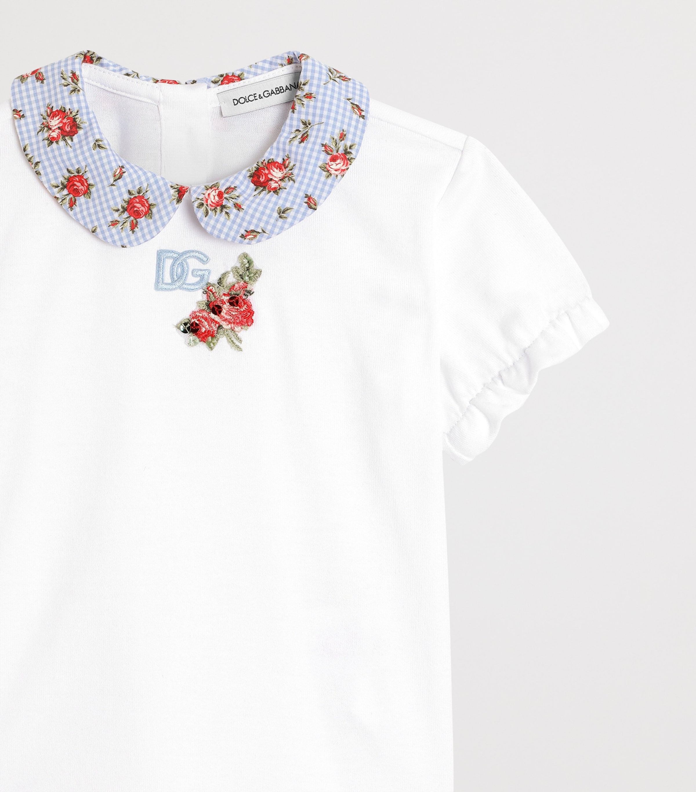 Dolce&Gabbana Kids Cotton Floral-Trim T-Shirt (3-30 Months) Optical White Image 3