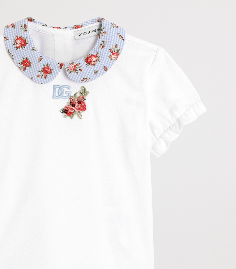 Dolce&Gabbana Kids Cotton Floral-Trim T-Shirt (3-30 Months) Optical White Image 3