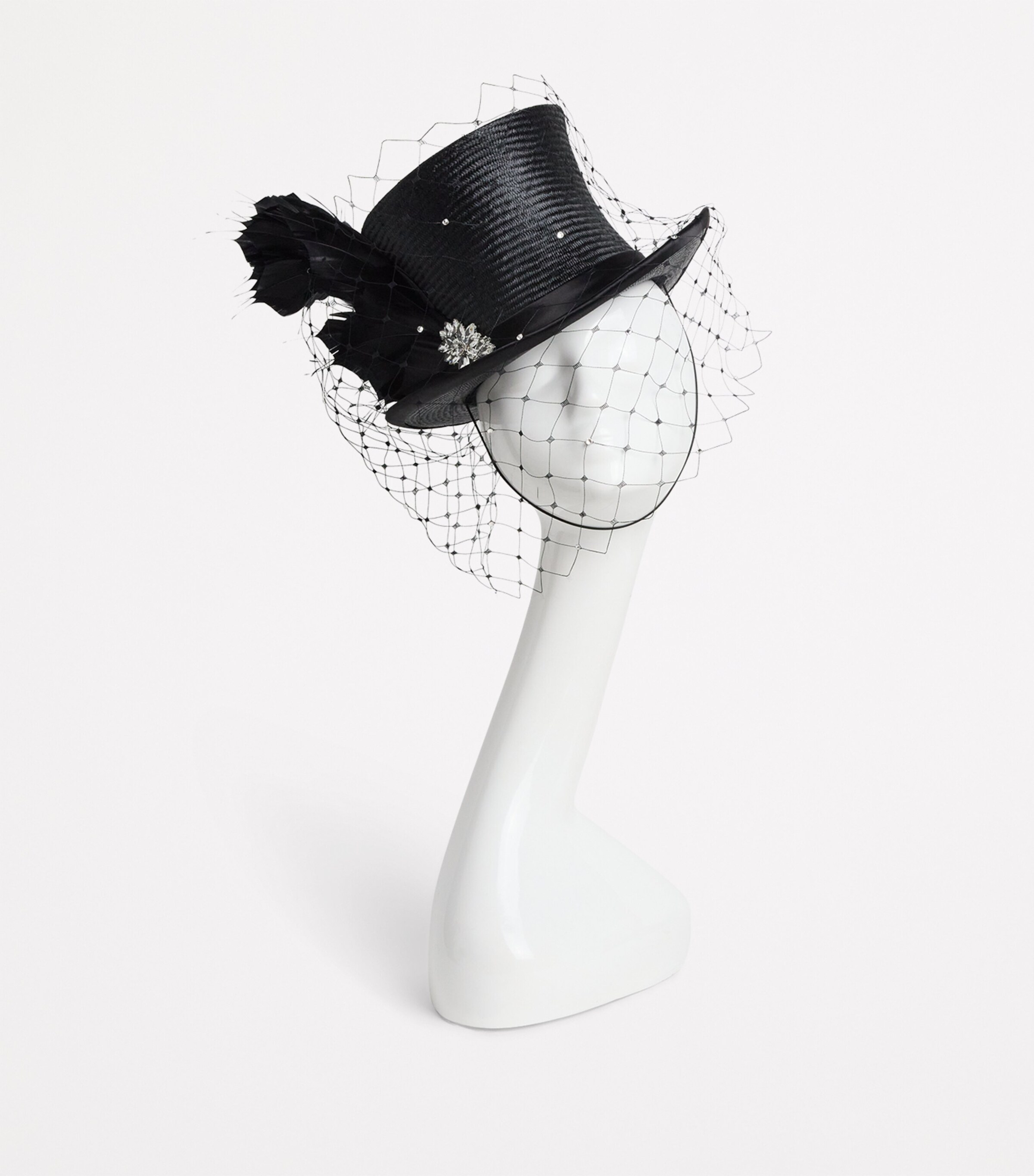 Victoria Grant Black Feathered Veil Top Hat Fascinator | Harrods UK