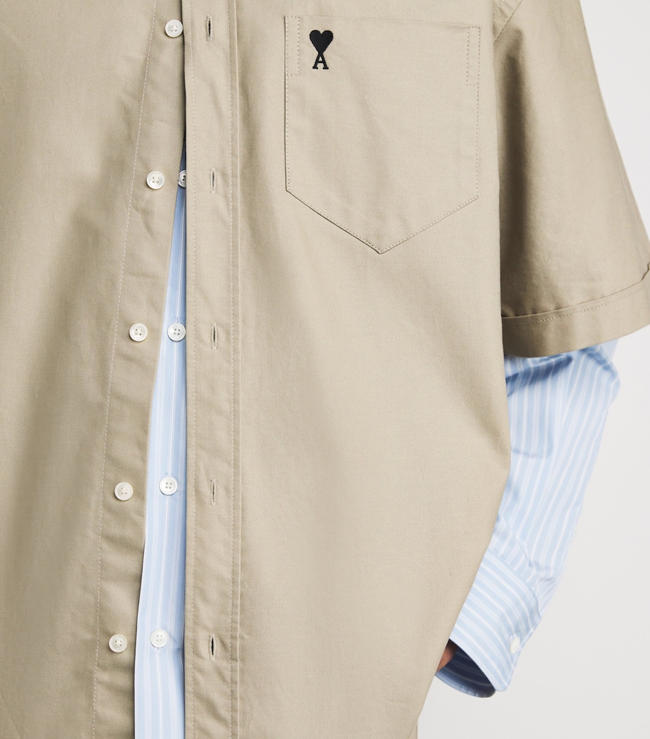 AMI Paris Mens Cotton Ami De Coeur Shirt Beige Taupe Image 3