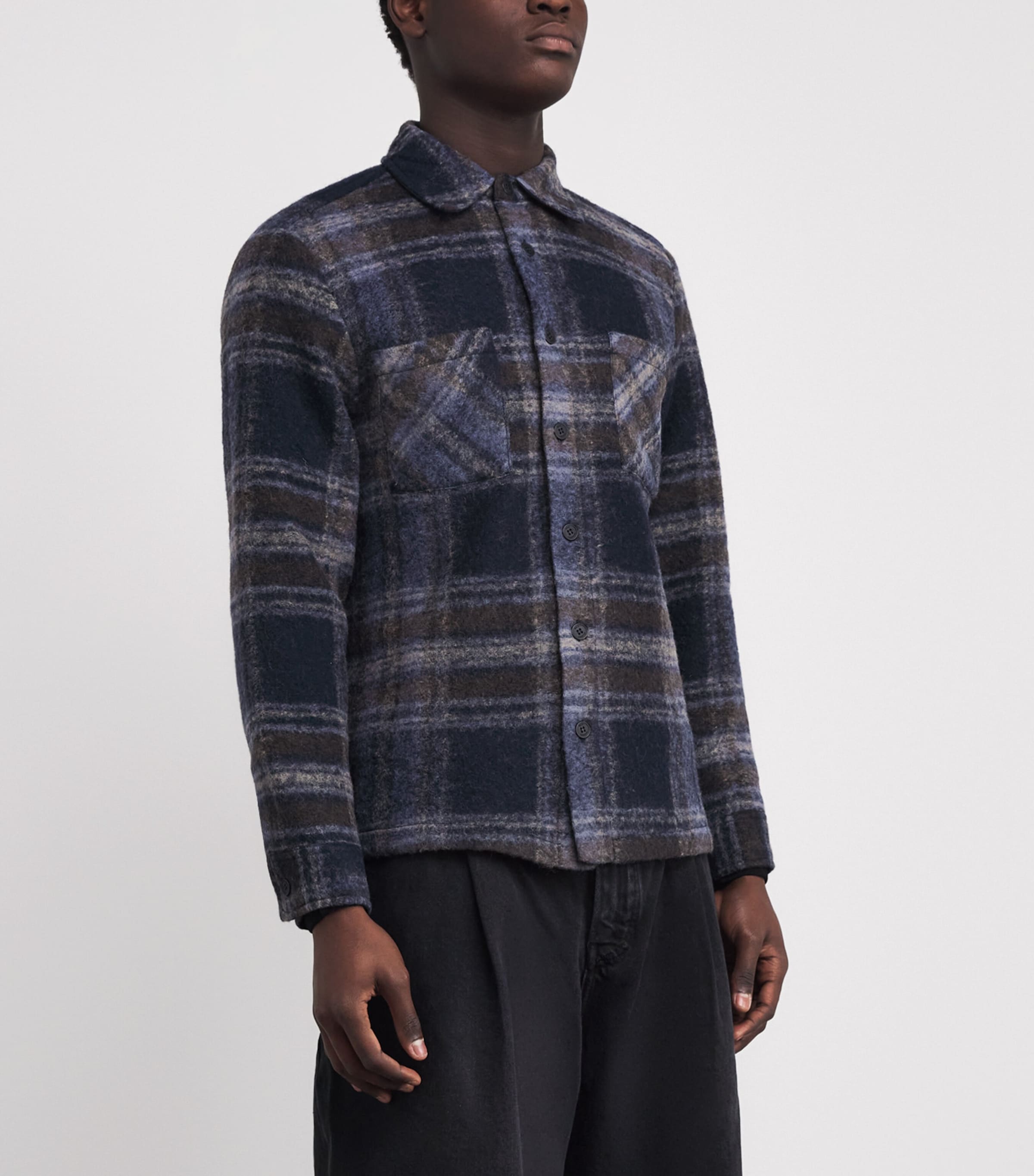 Wool-Blend Check Whiting Overshirt NAVY Image 3
