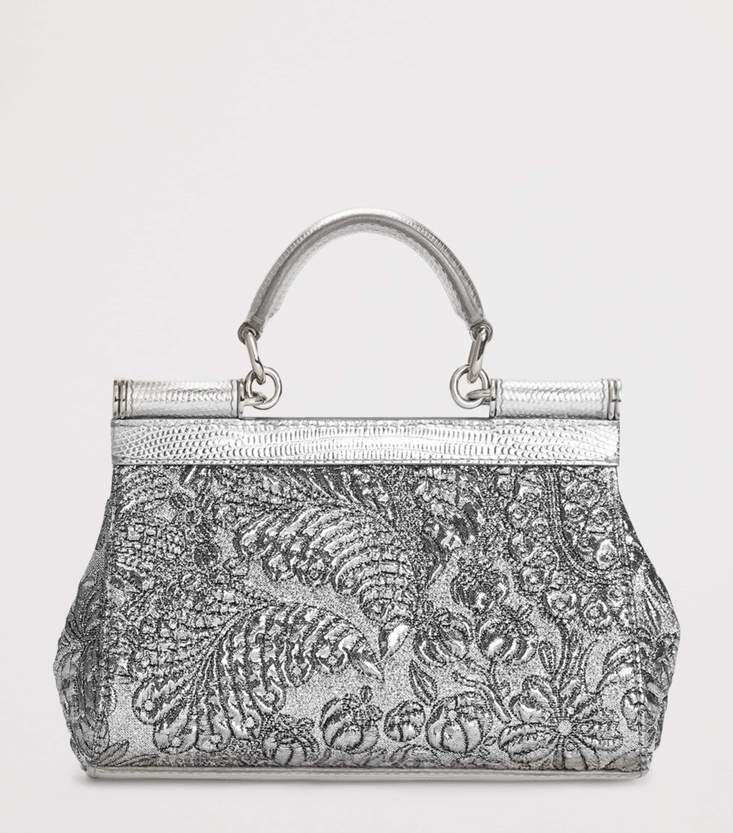 Small Embroidered Sicily Top-Handle Bag 80998-SILVER Image 3