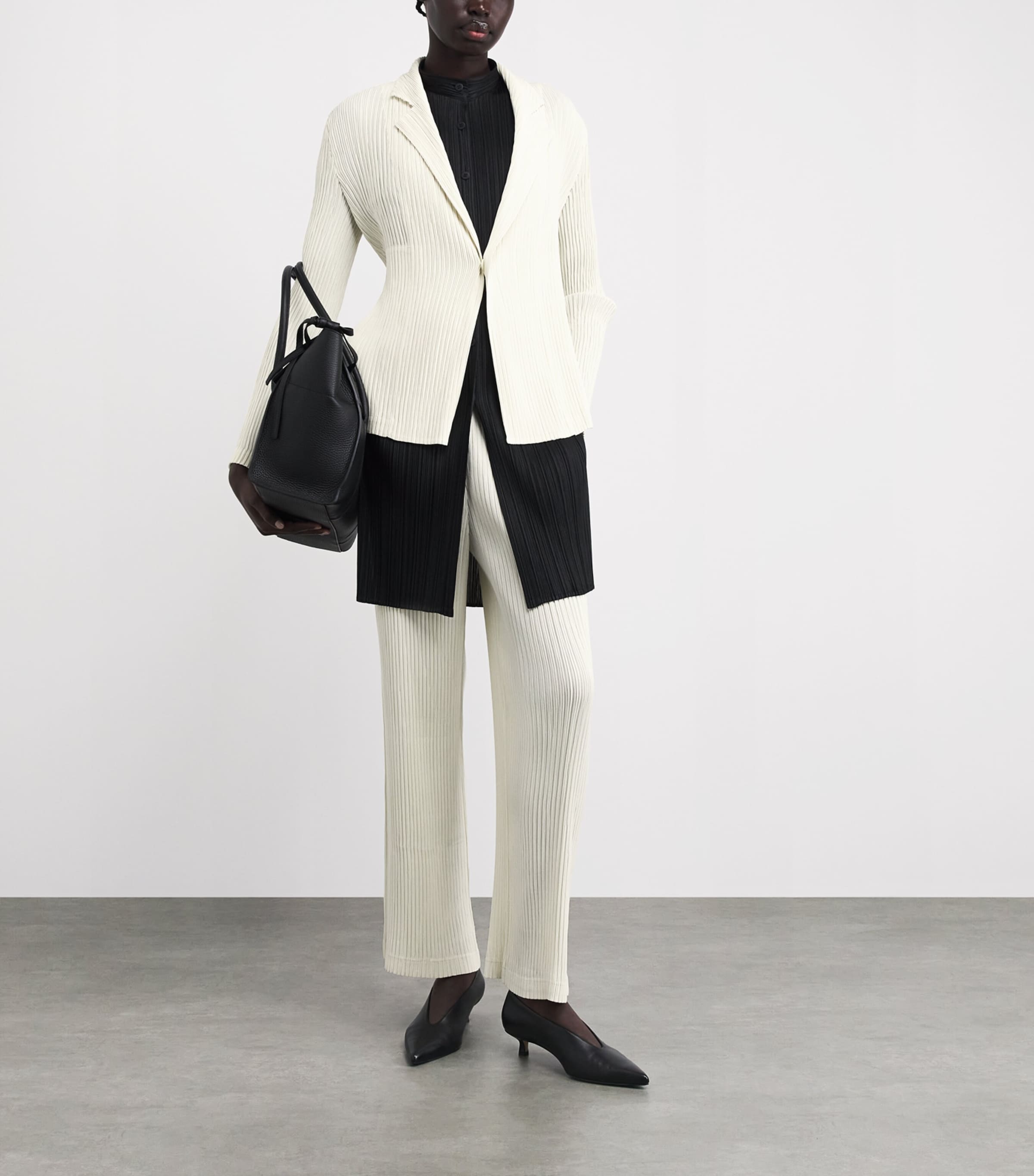 Issey Miyake Womens Hatching Pleats Straight Leg Trousers Off White Image 2