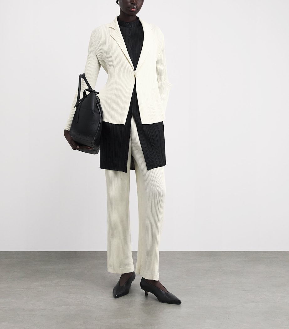 Issey Miyake Womens Hatching Pleats Straight Leg Trousers Off White Image 2