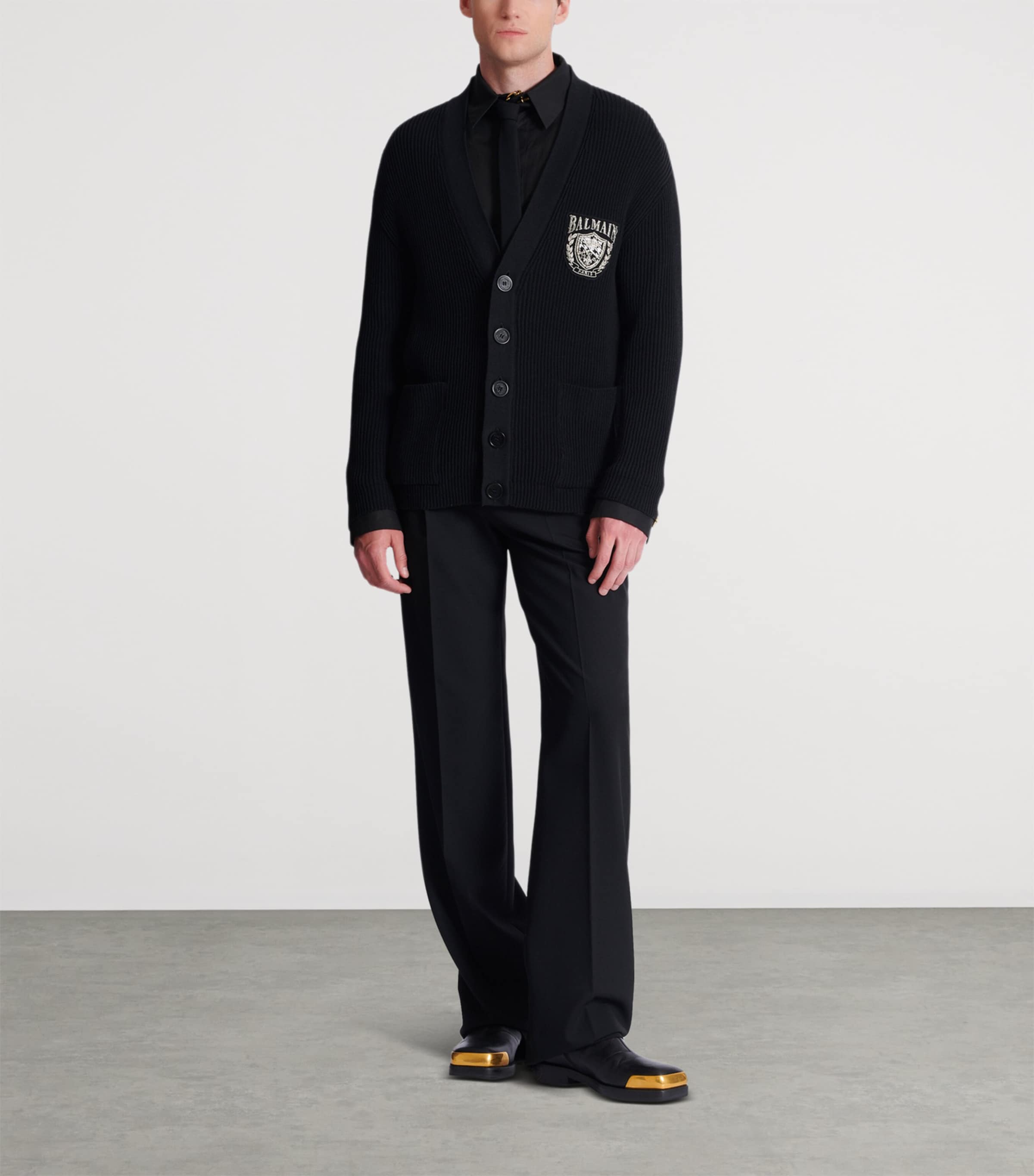 Cotton-Blend Crest Cardigan 0PA NOIR Image 3