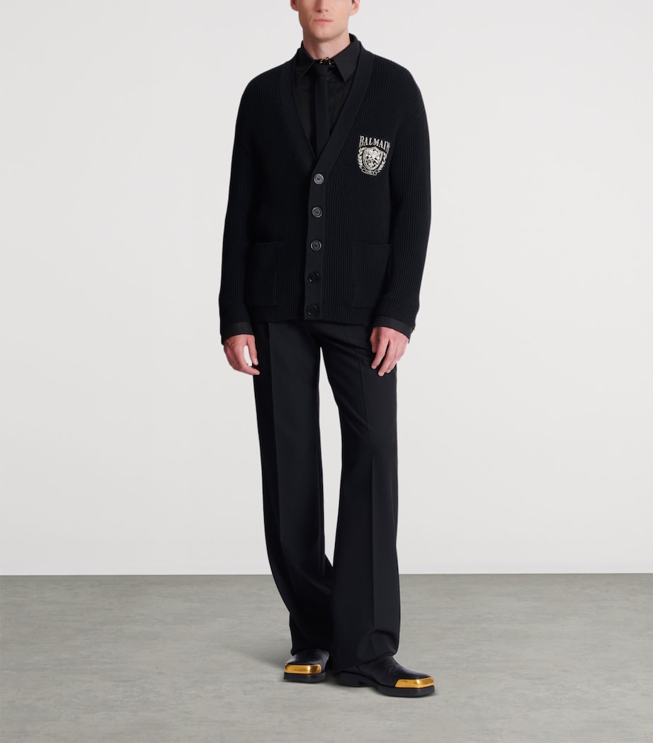 Cotton-Blend Crest Cardigan 0PA NOIR Image 3