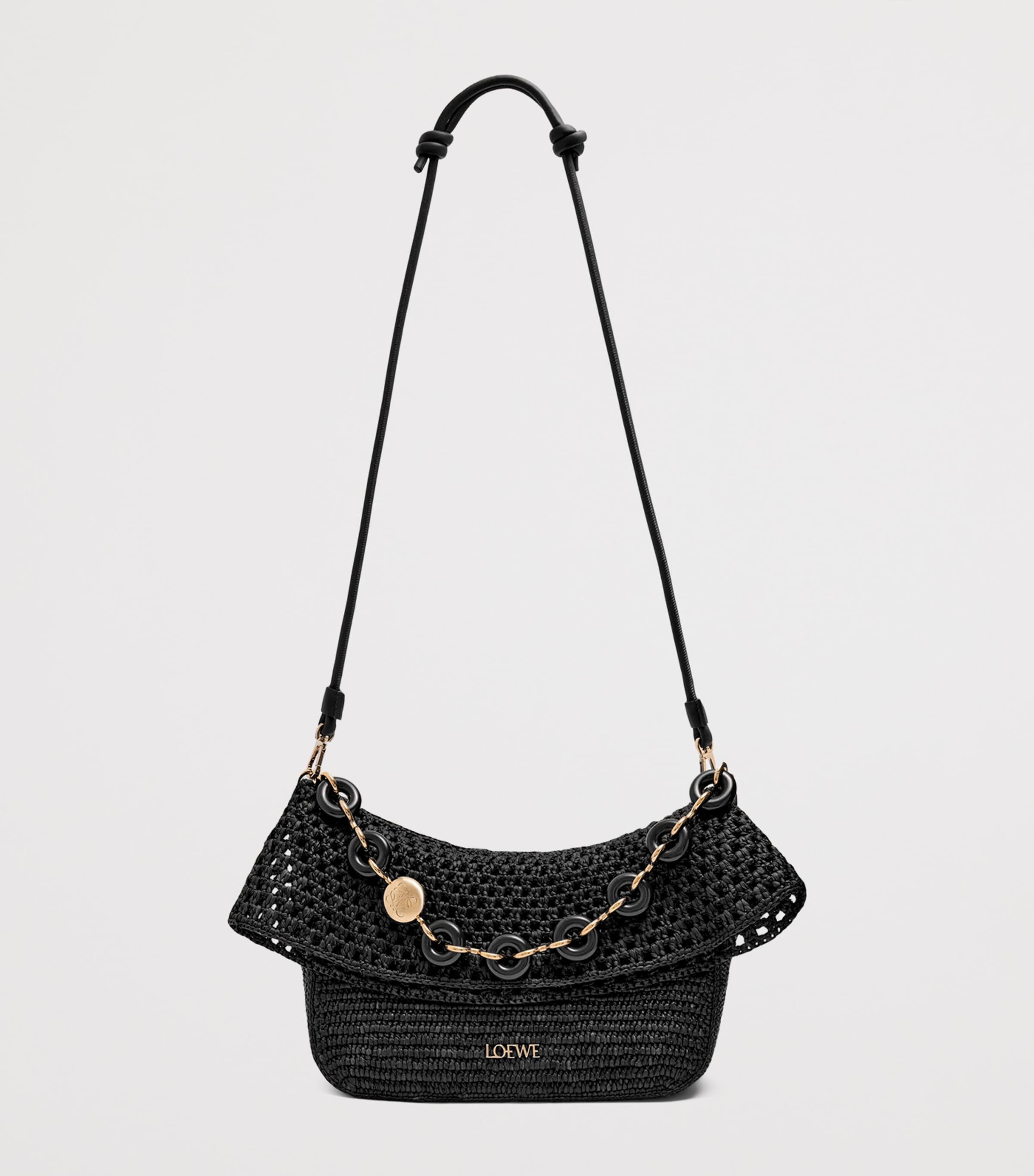 【LOEWE】 Paula's Ibiza Ola ラフィア レザーショルダーバッグ Medium Ola bag in raffia and calfskin Beige - LOEWE