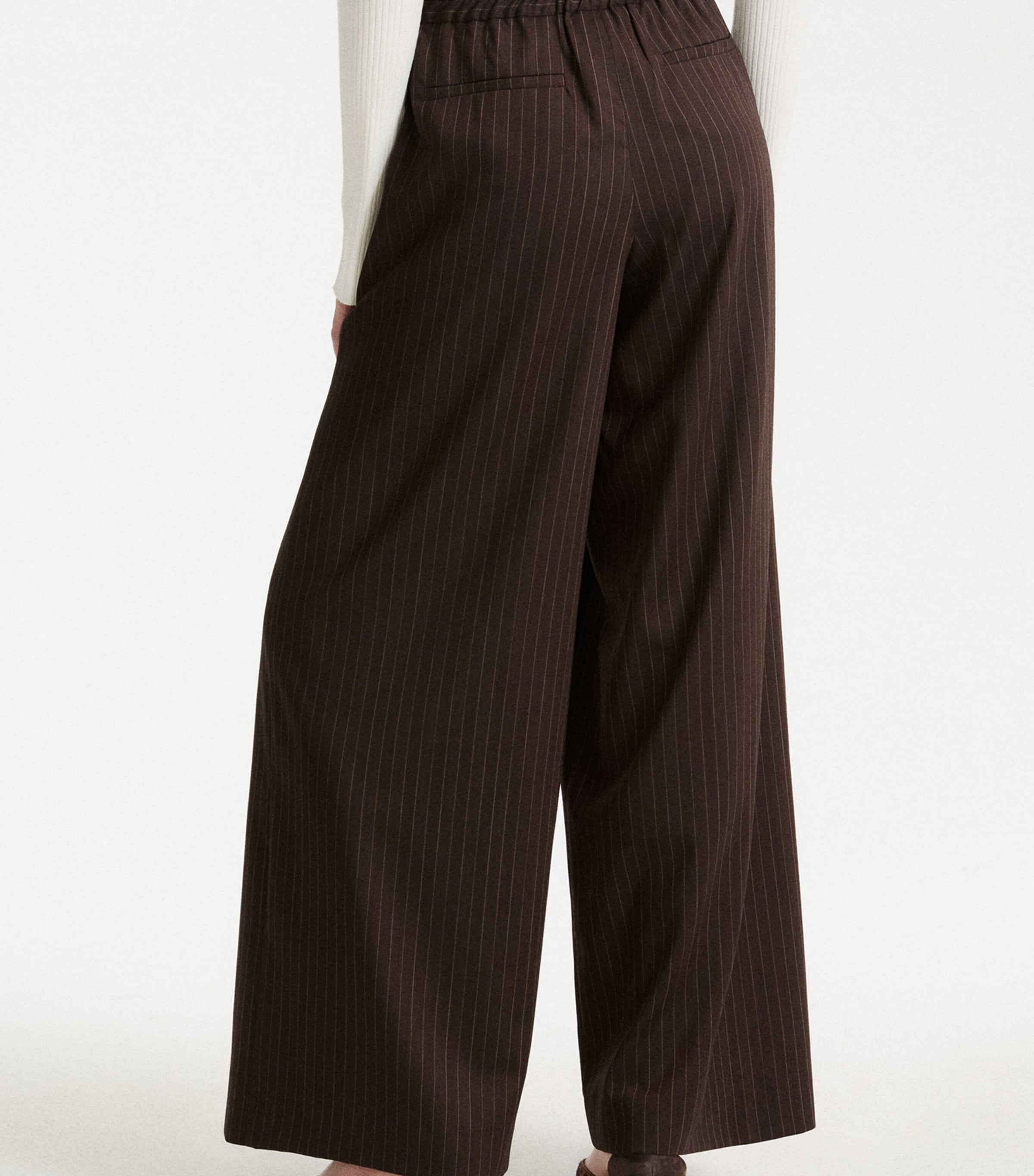 Marella Womens Wool-Blend Pinstripe Wide-Leg Trousers Brown Image 3