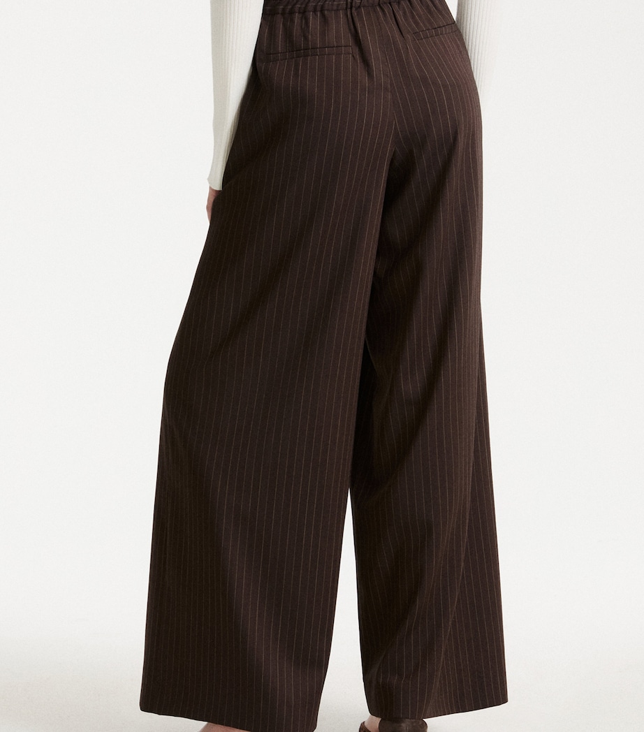 Marella Womens Wool-Blend Pinstripe Wide-Leg Trousers Brown Image 3