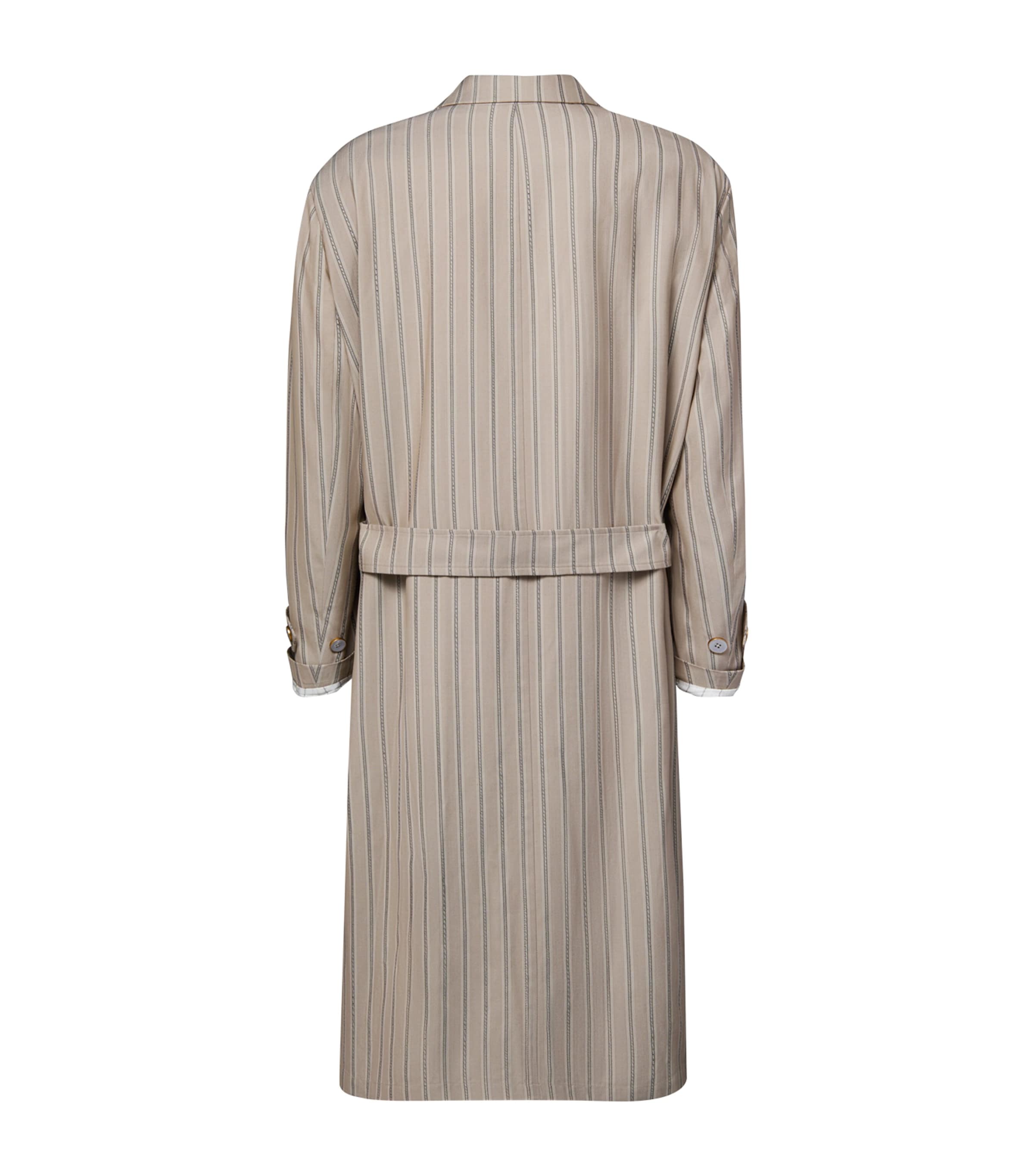 LOUIS VUITTON Mens Wool-Silk Stripe Overcoat Camel Brown Image 3