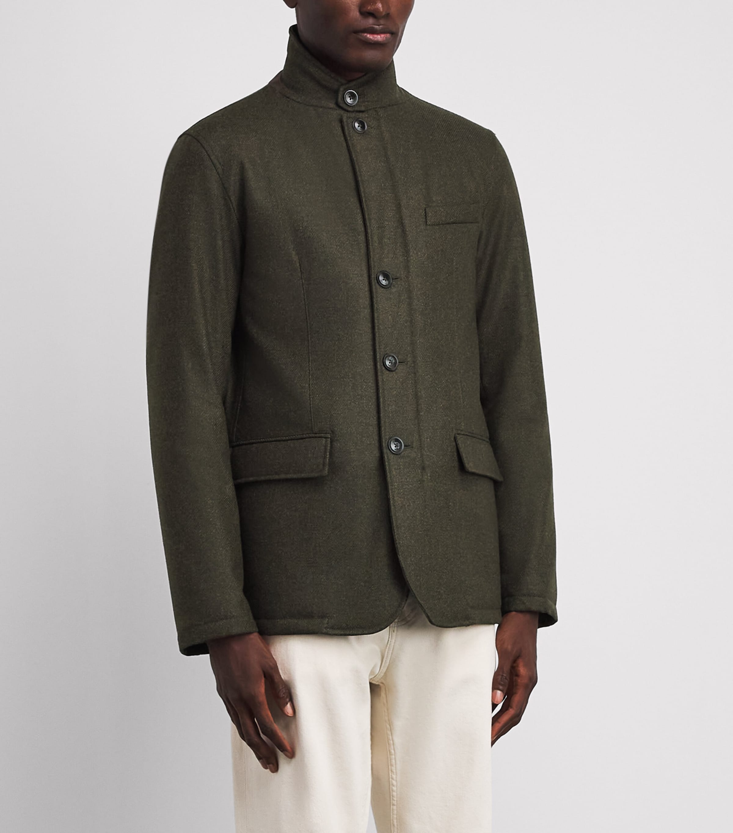 Herno Mens Wool-Silk High-Neck Shacket Verde Militare Image 4