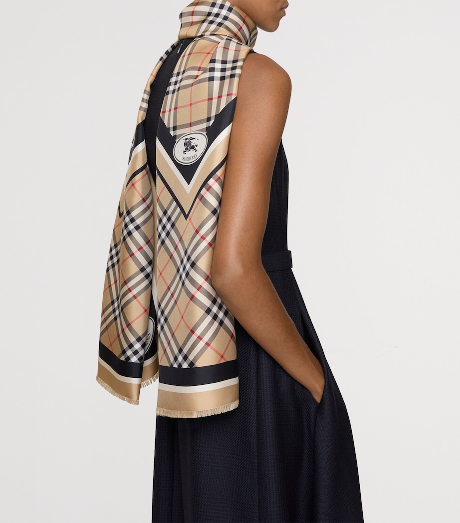 Silk Check Fringed Scarf SAND Image 5