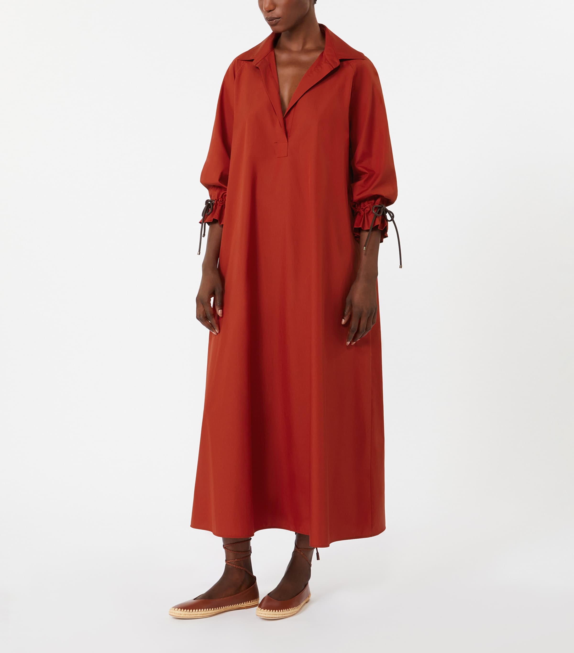 Max Mara Womens Cotton Poplin Midi Shirt Dress Red Image 3
