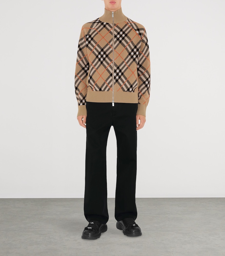 Wool-Blend Check Knit Jacket SAND IP CHECK Image 2