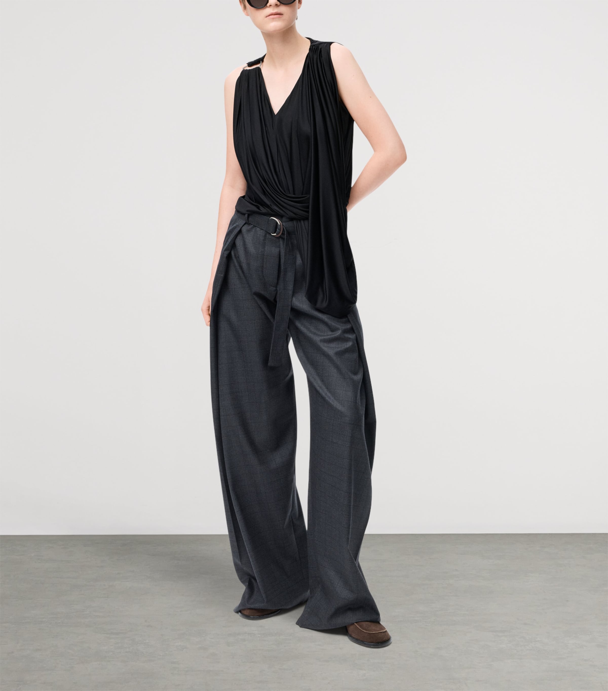 Draped Sleeveless Top BLACK Image 2