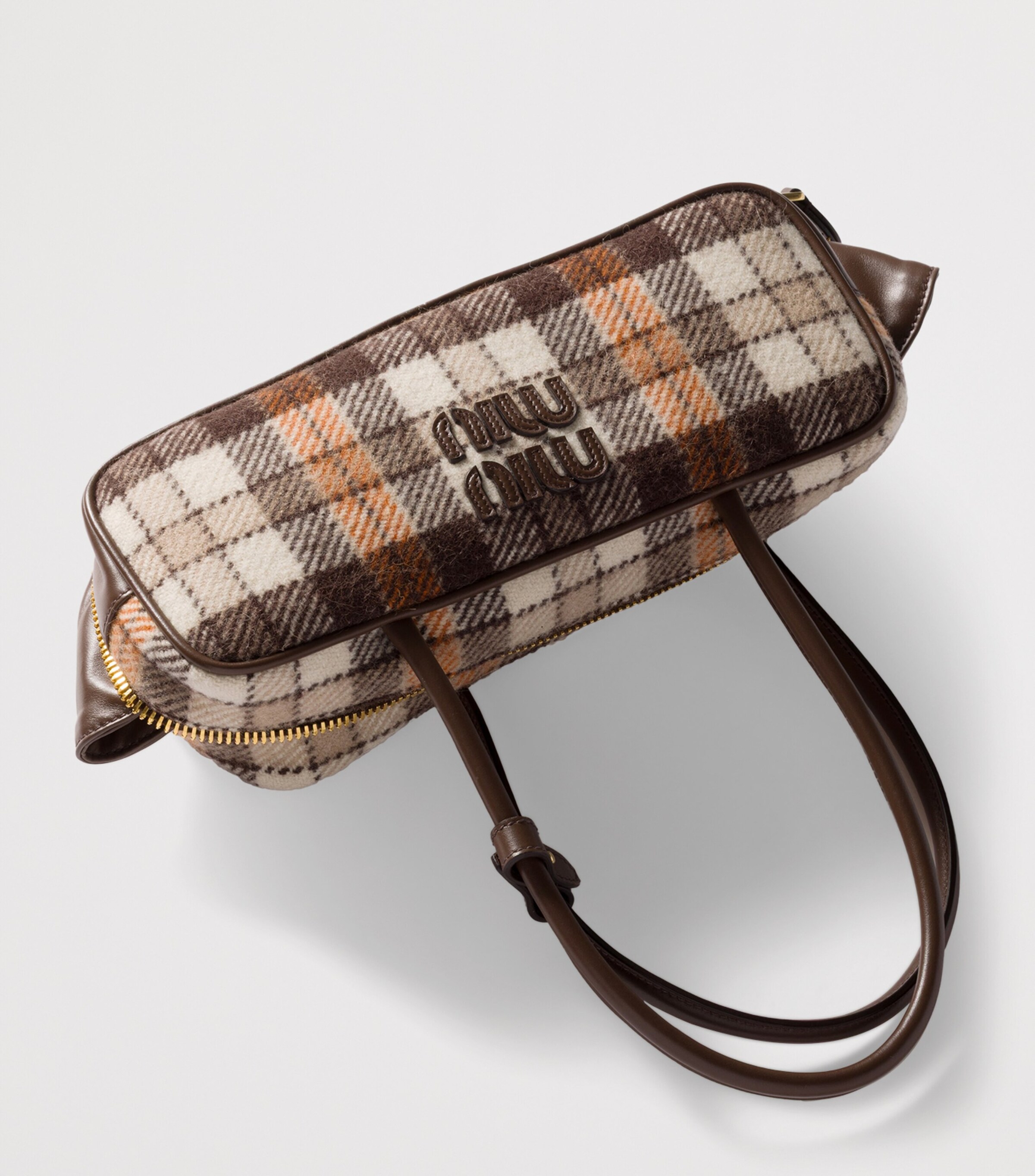 Plaid Leather-Trim Beau Top-Handle Bag F0Z0F Image 5