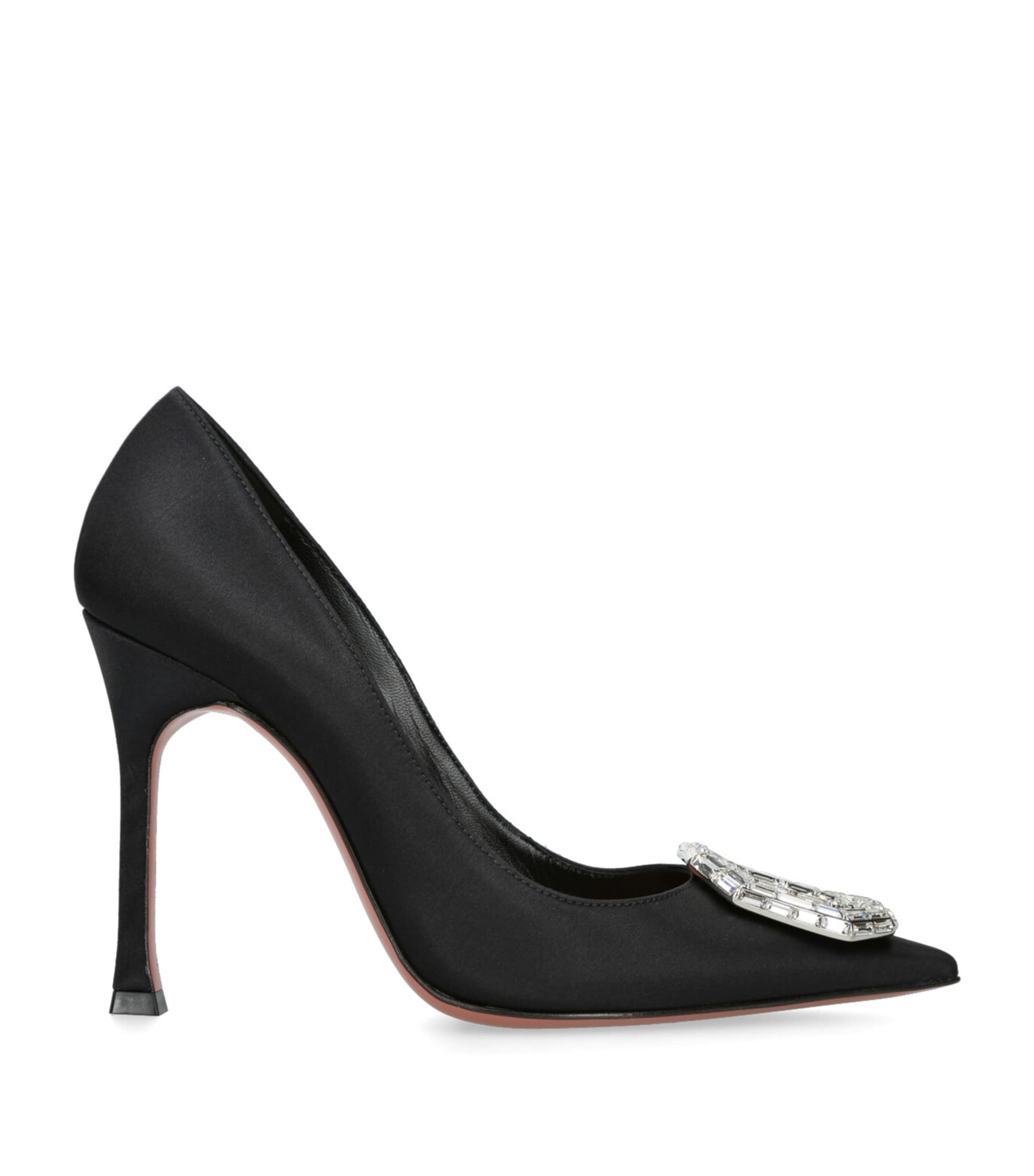 Amina Muaddi Satin Camelia Pumps 105 Black Image 1