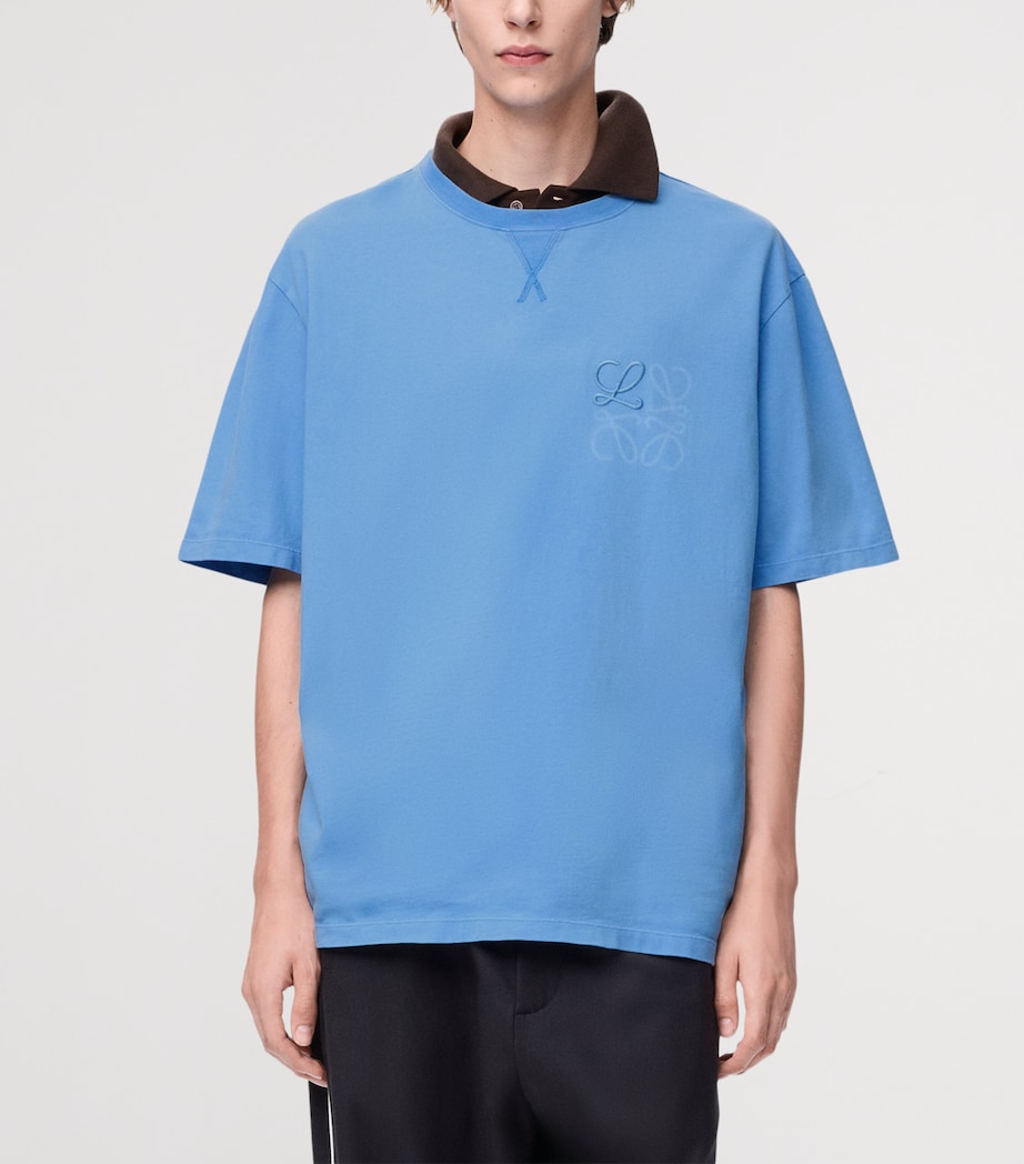 LOEWE Mens Cotton-Blend Anagram T-Shirt Blue Image 3