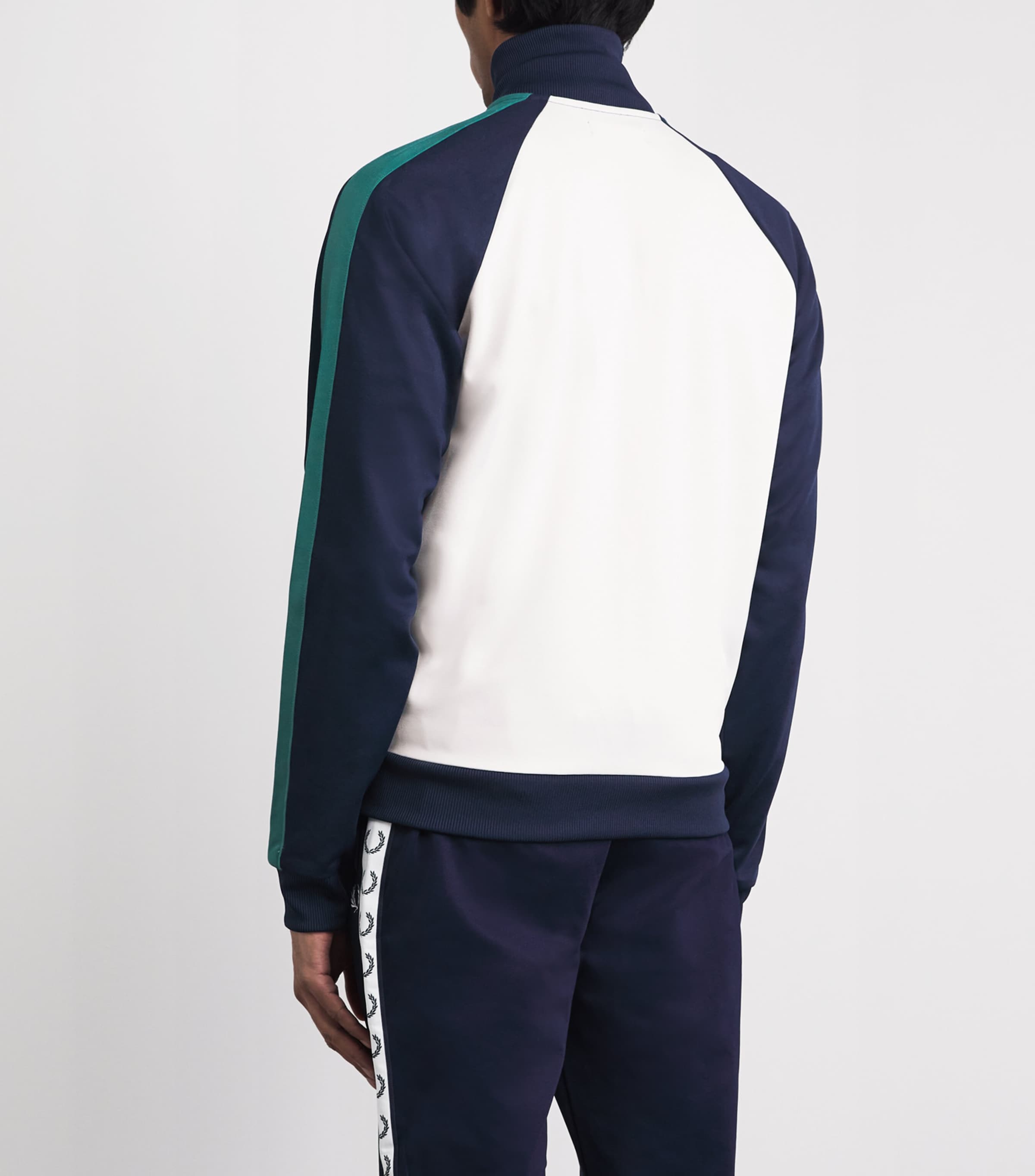 Fred Perry Mens Contrast-Sleeve Track Jacket Snow White Image 5